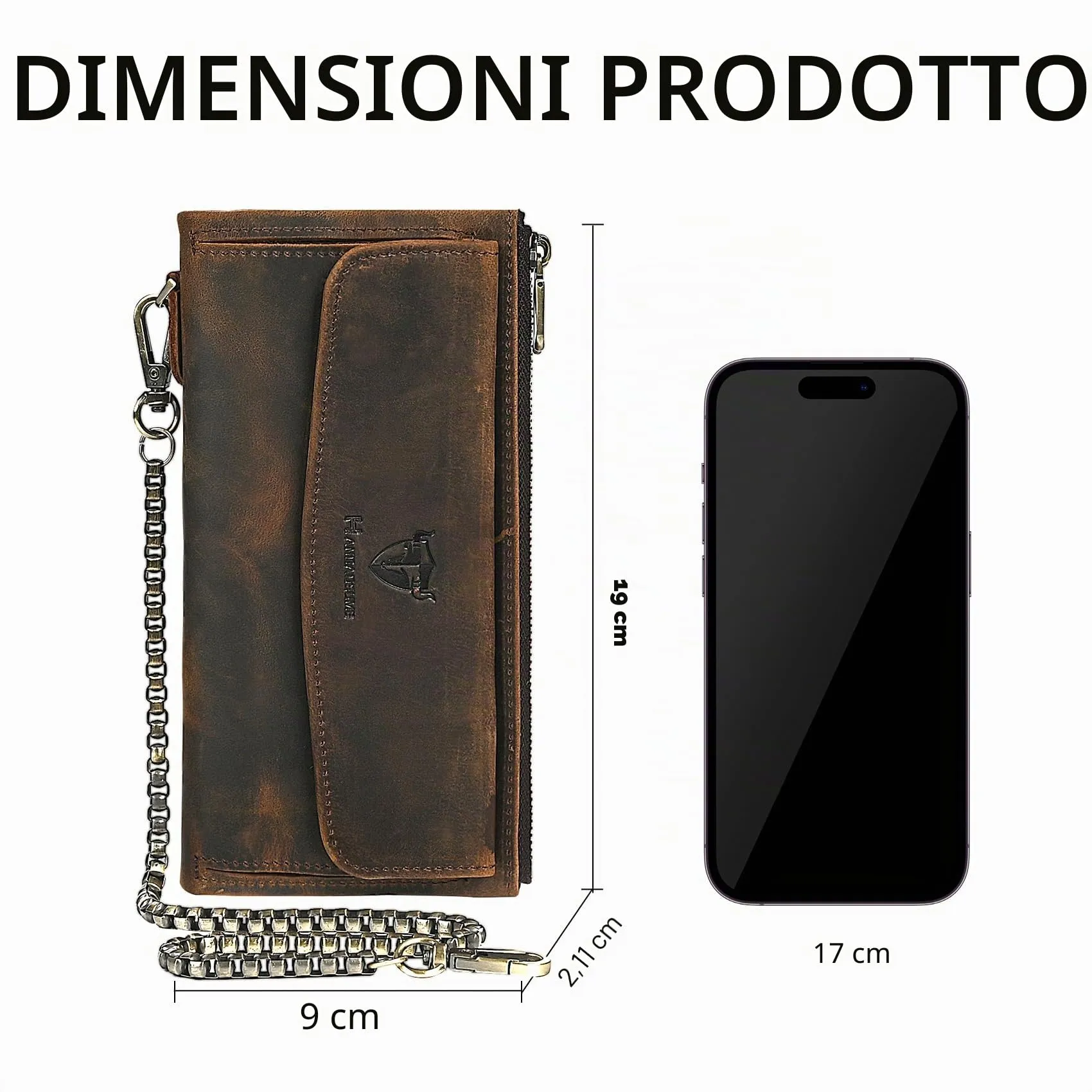 Handadsume Portafoglio in Cuoio Genuino RFID con Catena e Tasca per Monete per Uomo, Modello 1803 Argento - immagine 3