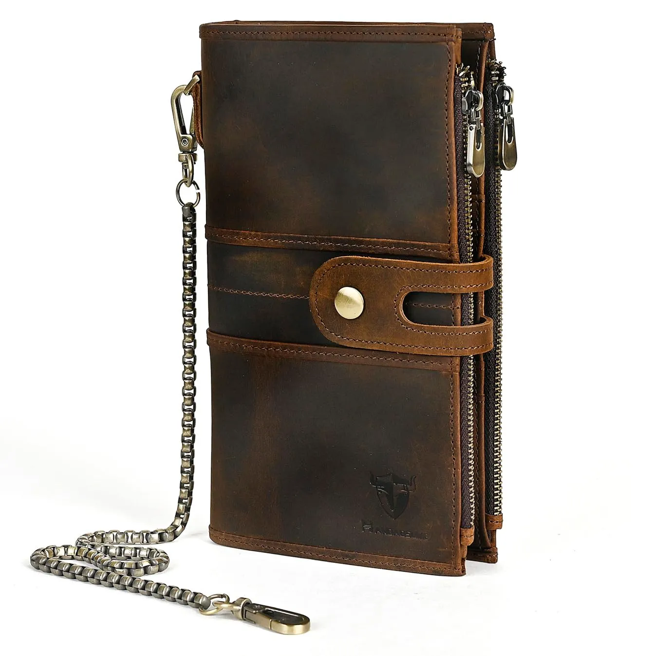 Handadsume Portafoglio Lungo in Vera Pelle Crazy Horse con Catena, Fibbia e RFID per Uomo 1803 - immagine 1