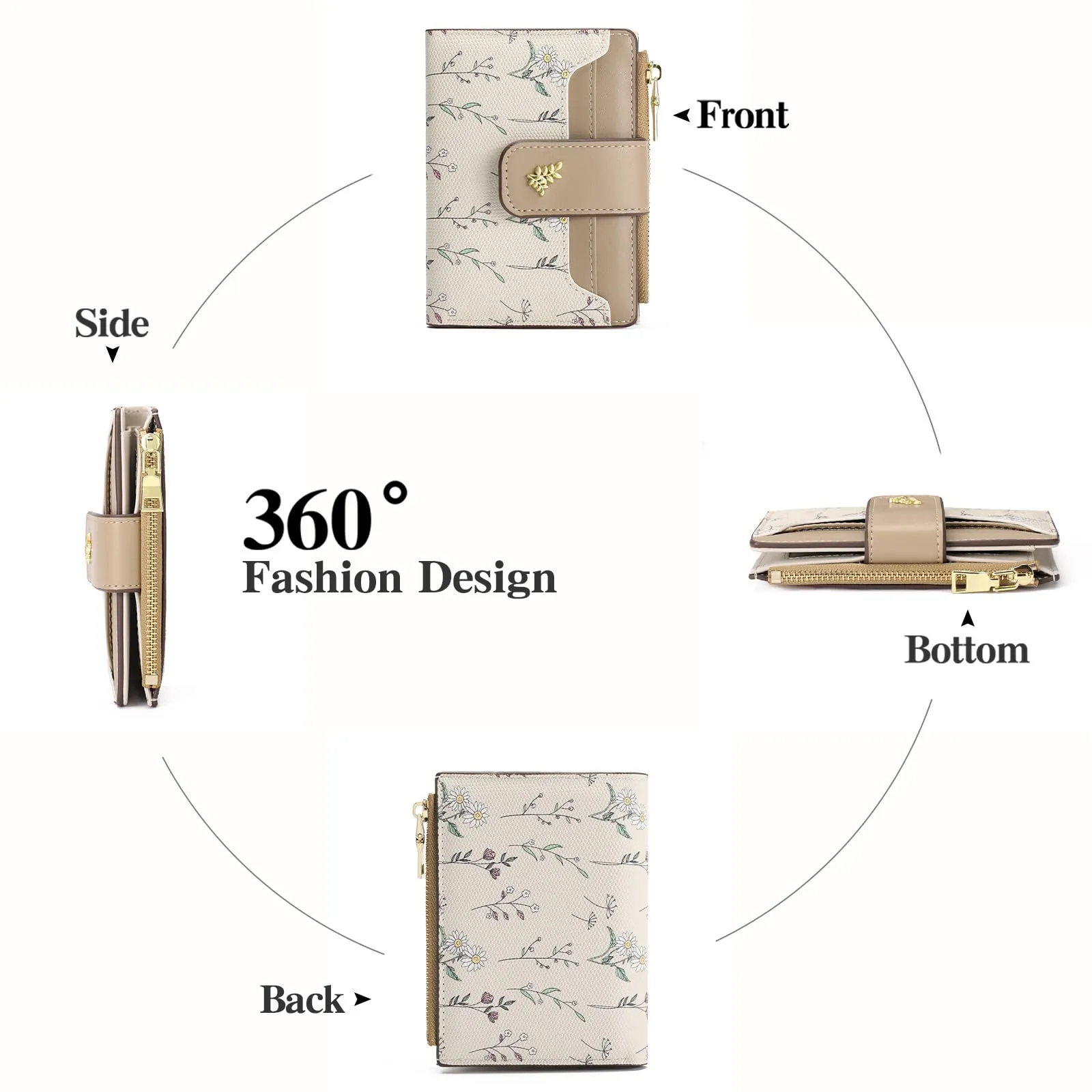 GAEKEAO Portafoglio Piccolo da Donna in Pelle, Bifold Sottile con RFID, Porta Carte, Tasca con Zip per Monete e Finestra ID - immagine 4