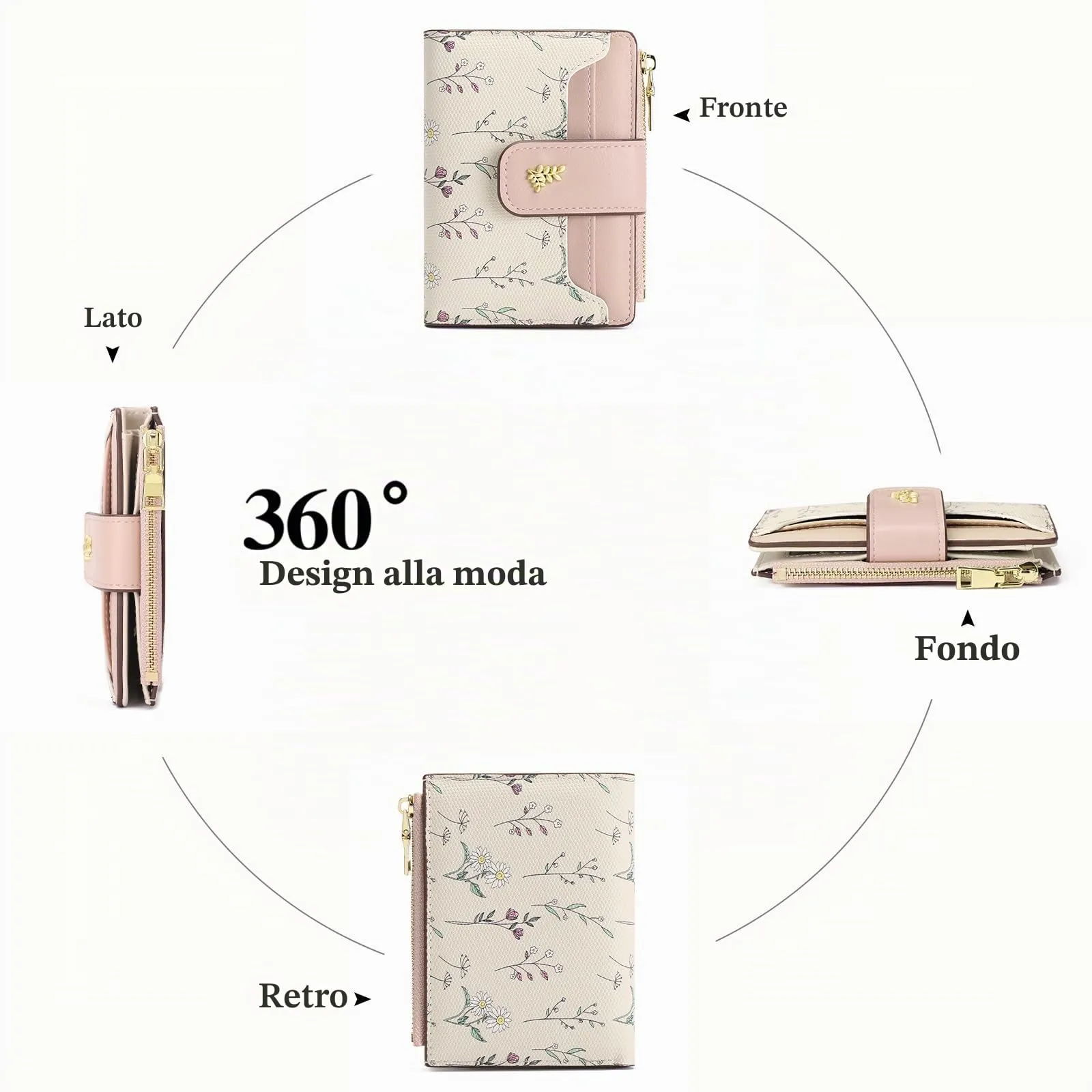 GAEKEAO Portafoglio Donna Piccolo in Pelle Bifold con RFID Blocking, Tasca con Cerniera e Finestra ID - immagine 4
