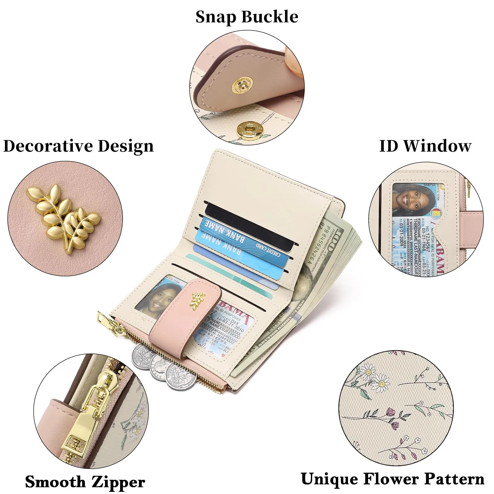 GAEKEAO Portafoglio Donna Piccolo in Pelle Bifold con RFID Blocking, Tasca con Cerniera e Finestra ID - immagine 5
