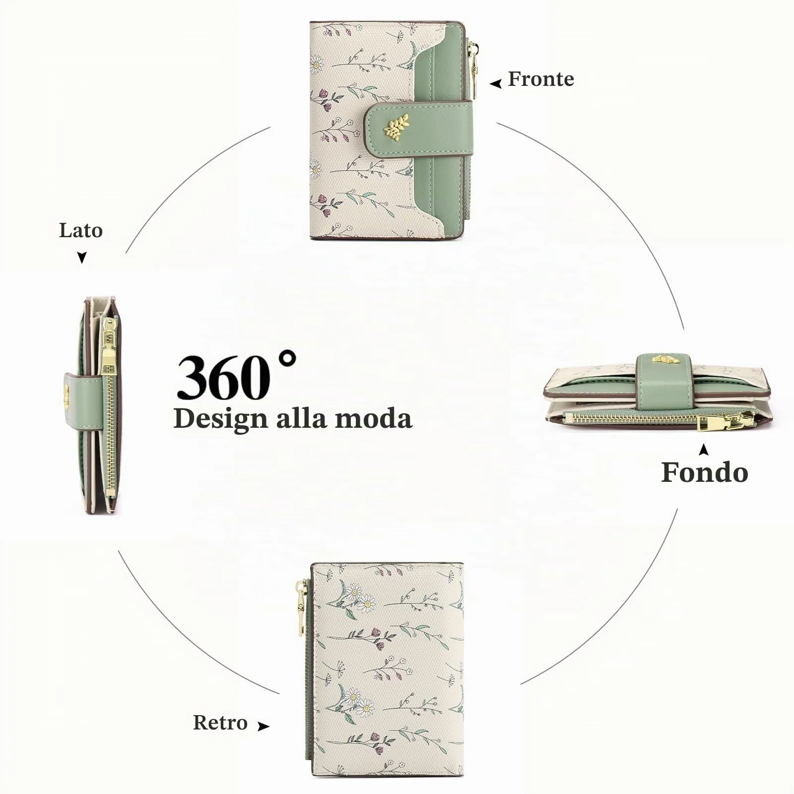GAEKEAO Portafoglio Donna Piccolo in Pelle RFID Blocking Bifold con Tasca Cerniera e Finestra ID - immagine 4