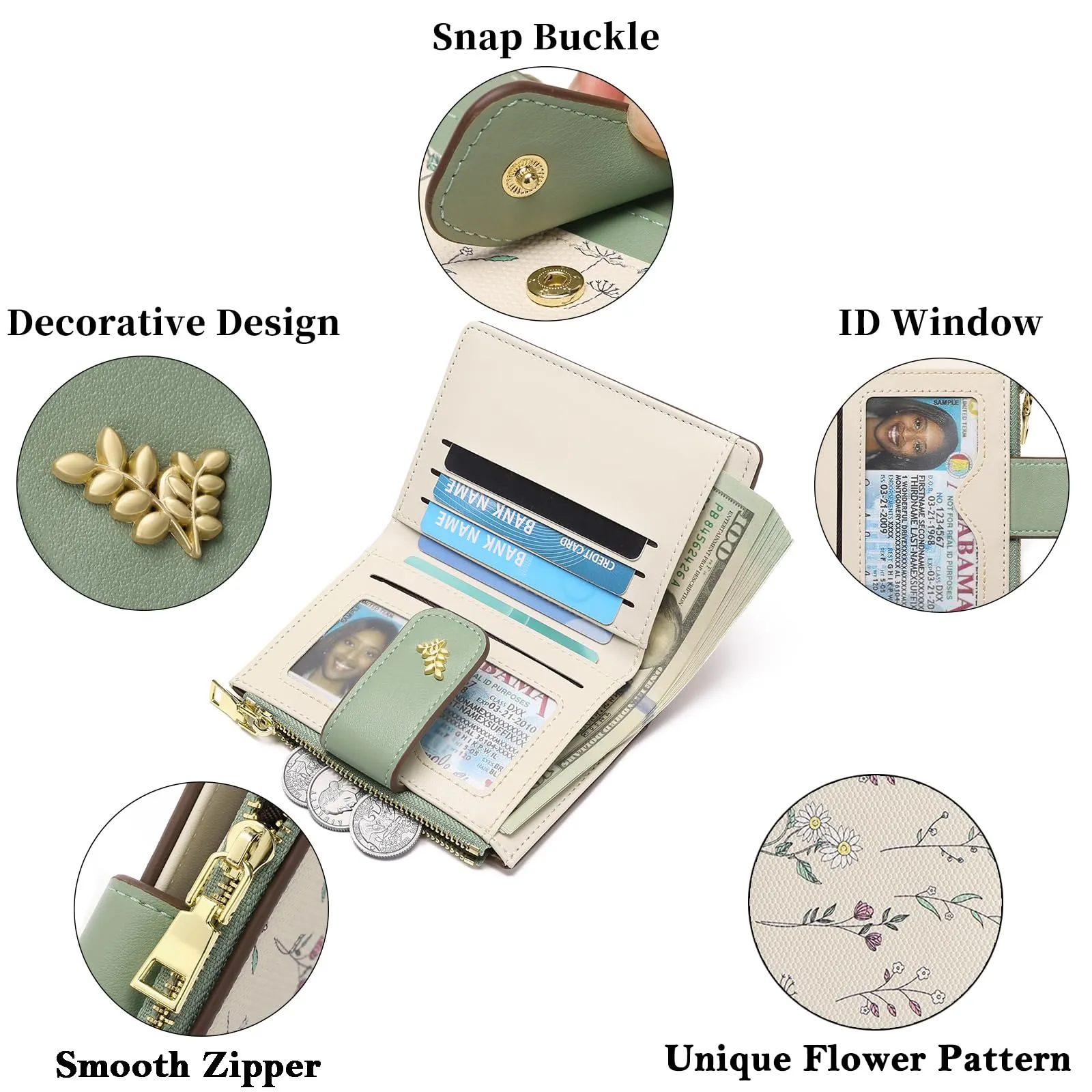 GAEKEAO Portafoglio Donna Piccolo in Pelle RFID Blocking Bifold con Tasca Cerniera e Finestra ID - immagine 5