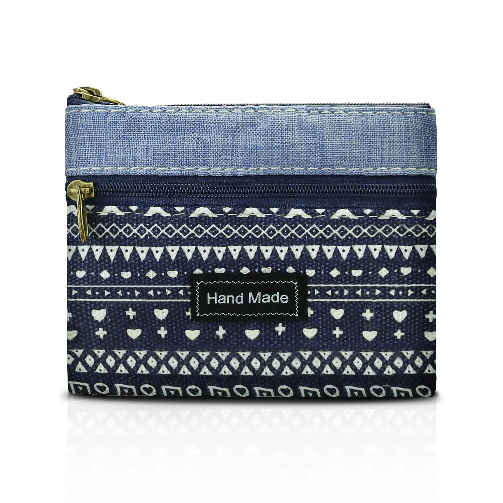 AfitLulu Piccolo Portafoglio Donna in Tela Stile Bohémien con Chiusura Lampo, Blu - immagine 1