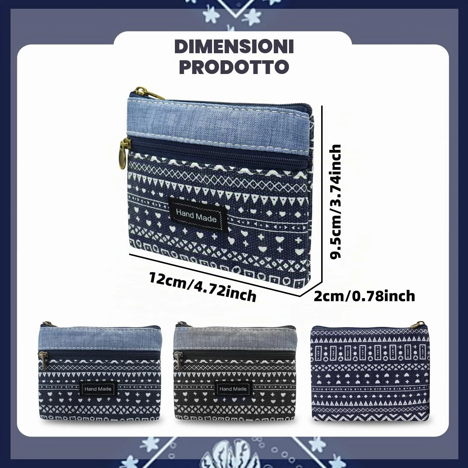 AfitLulu Piccolo Portafoglio Donna in Tela Stile Bohémien con Chiusura Lampo, Blu - immagine 2