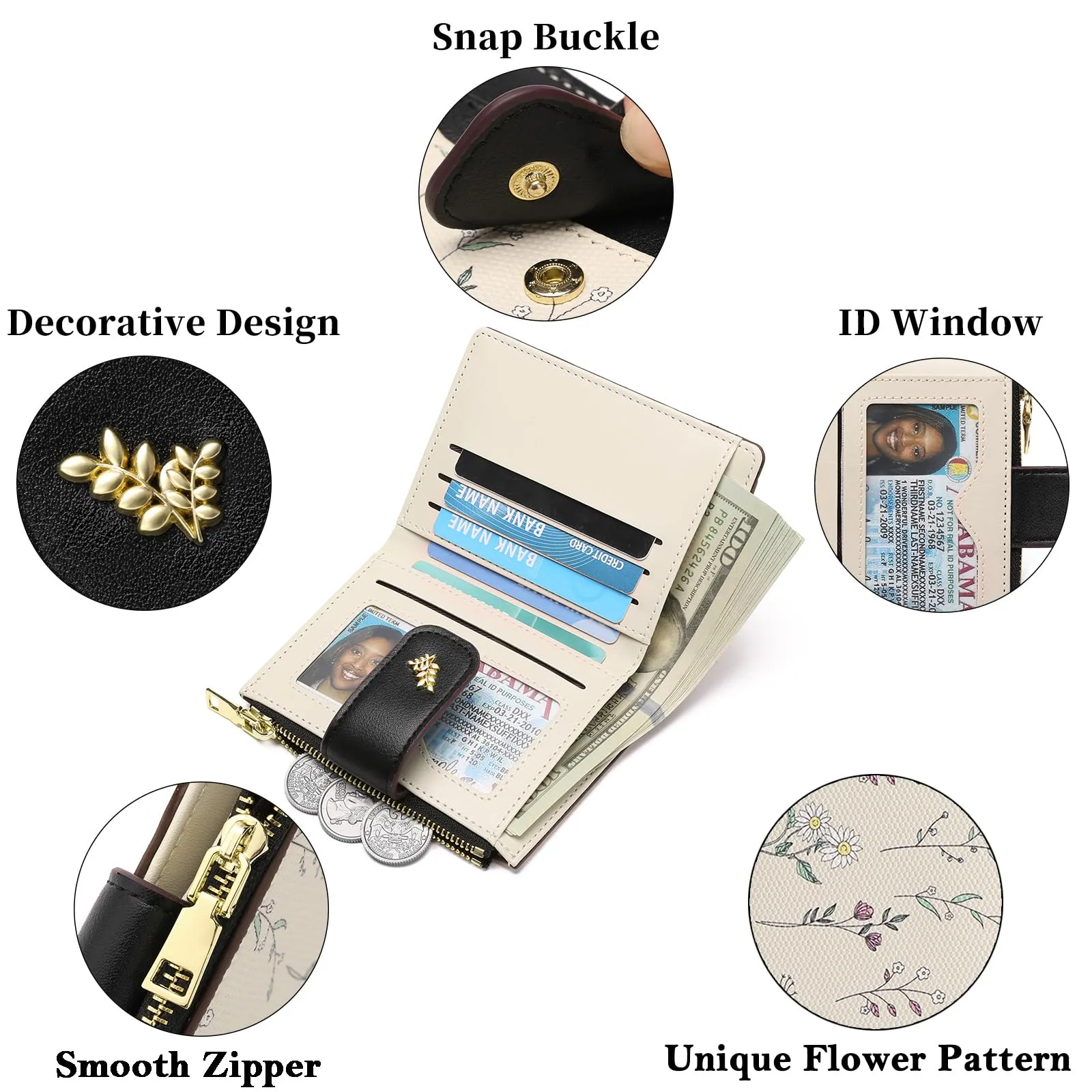 GAEKEAO Portafoglio Donna Piccolo in Pelle Bifold con RFID Blocking e Tasca con Cerniera - immagine 5