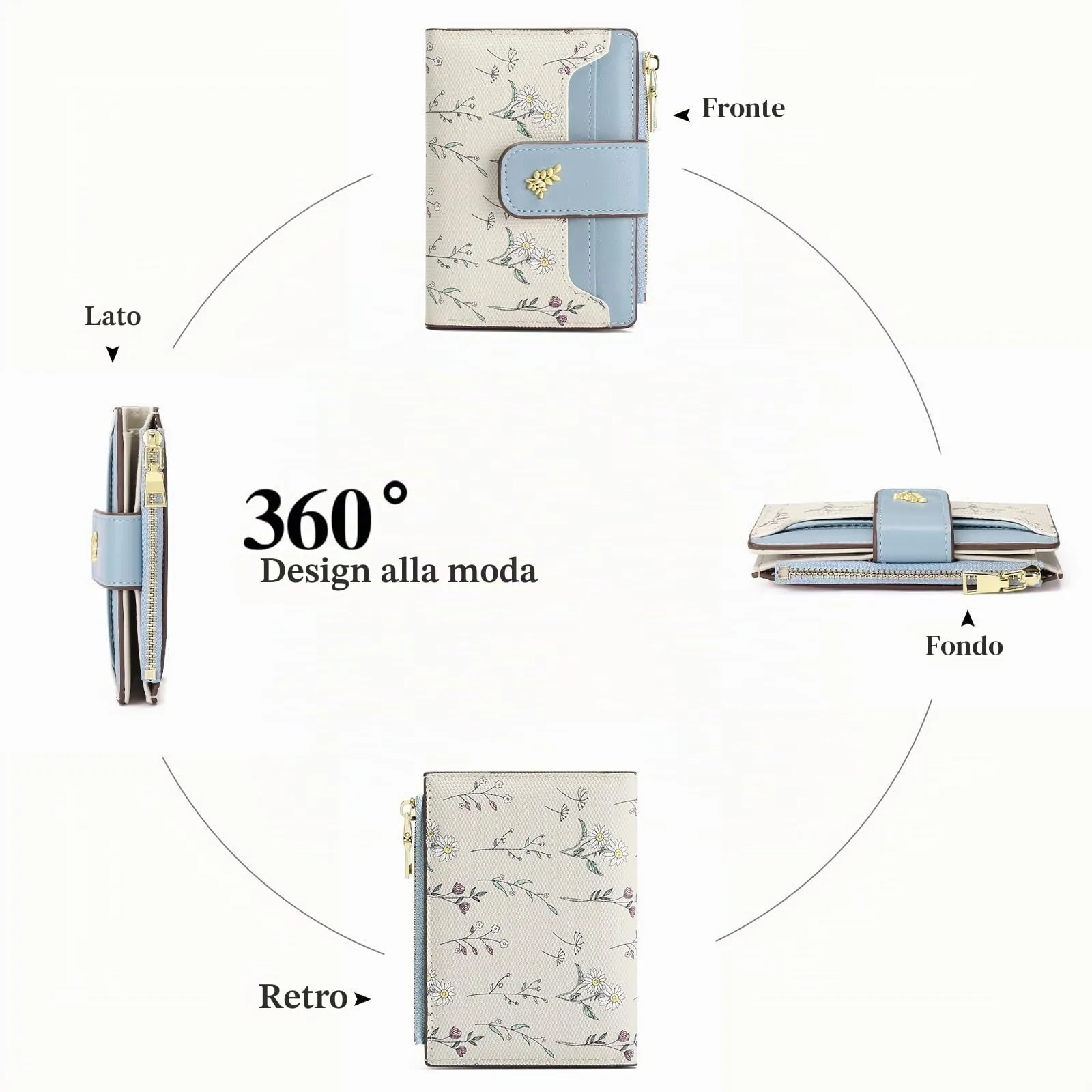 GAEKEAO Portafoglio Donna Piccolo in Pelle Bifold con RFID Blocking, Tasca con Cerniera e Finestra ID - immagine 4
