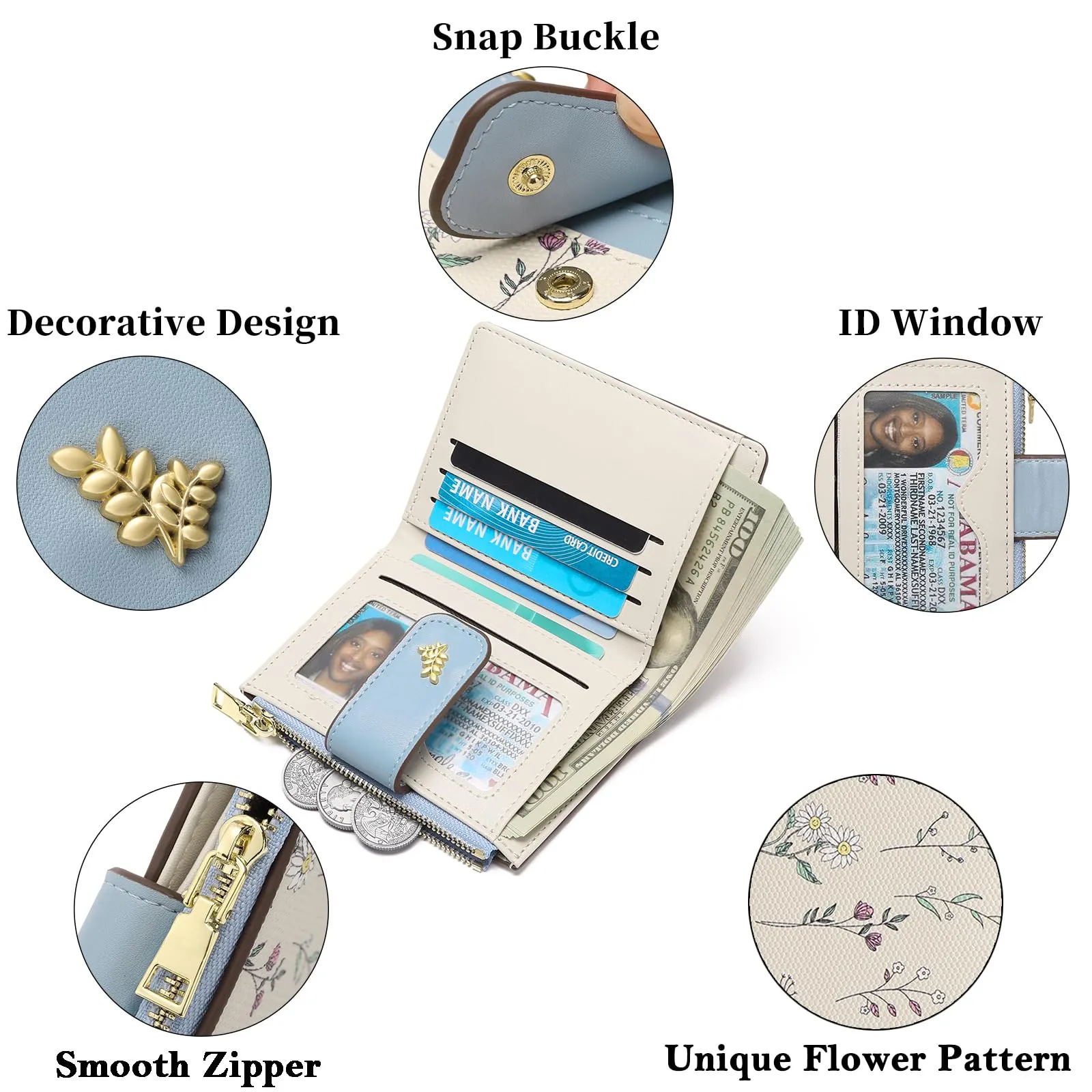 GAEKEAO Portafoglio Donna Piccolo in Pelle Bifold con RFID Blocking, Tasca con Cerniera e Finestra ID - immagine 5