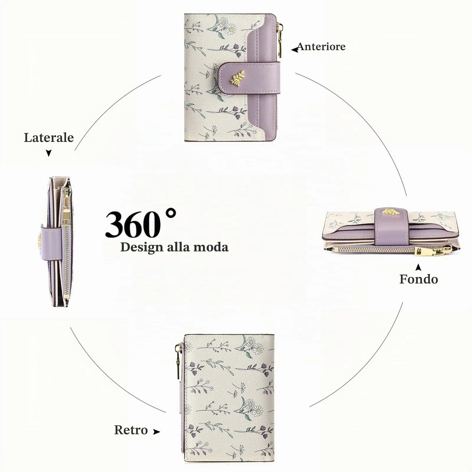GAEKEAO Portafoglio Piccolo da Donna in Pelle con Blocco RFID, Tasca con Zip e Finestra Documenti - immagine 3