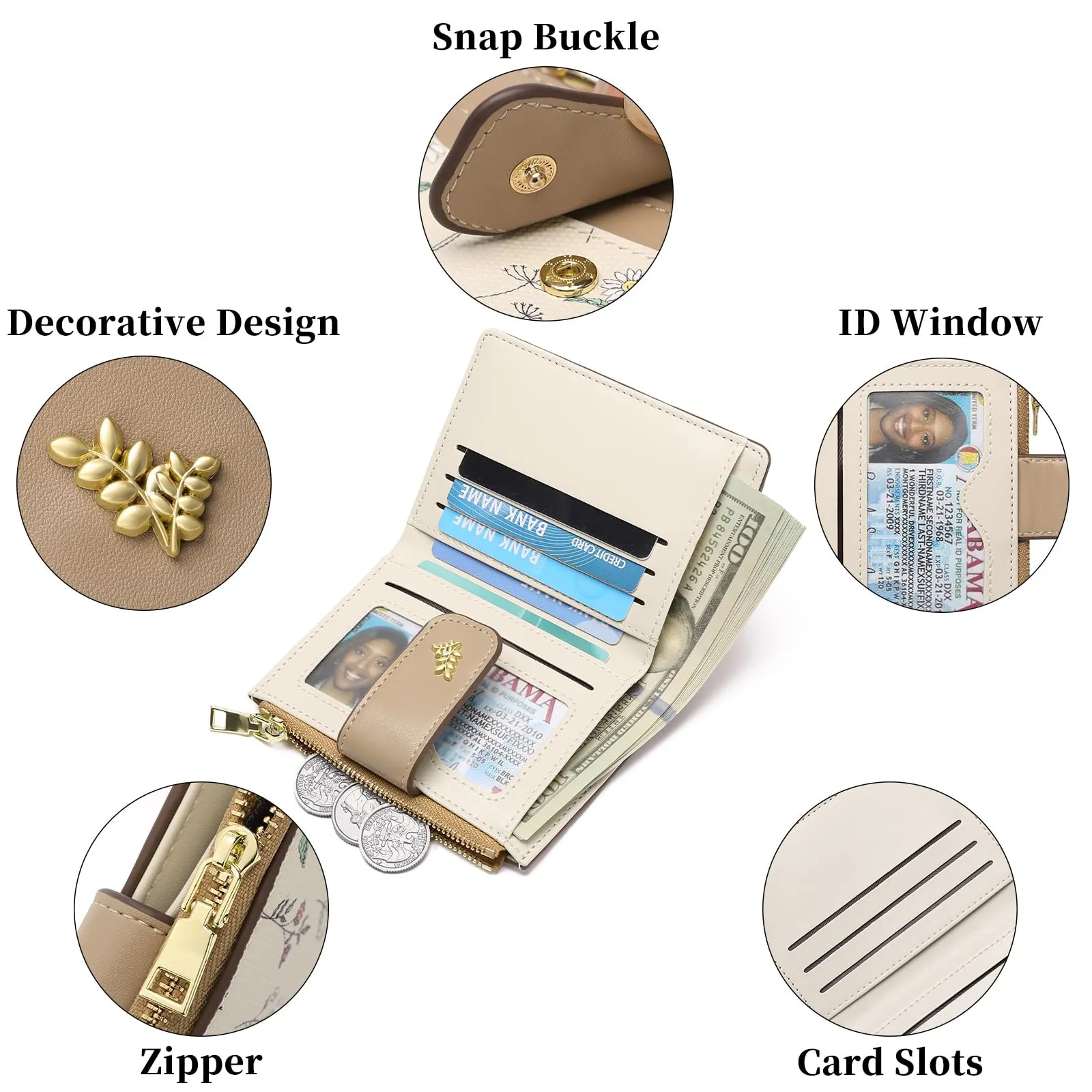 GAEKEAO Portafoglio Donna Piccolo RFID Blocking in Pelle Bifold con Tasca Cerniera e Finestra ID - immagine 3