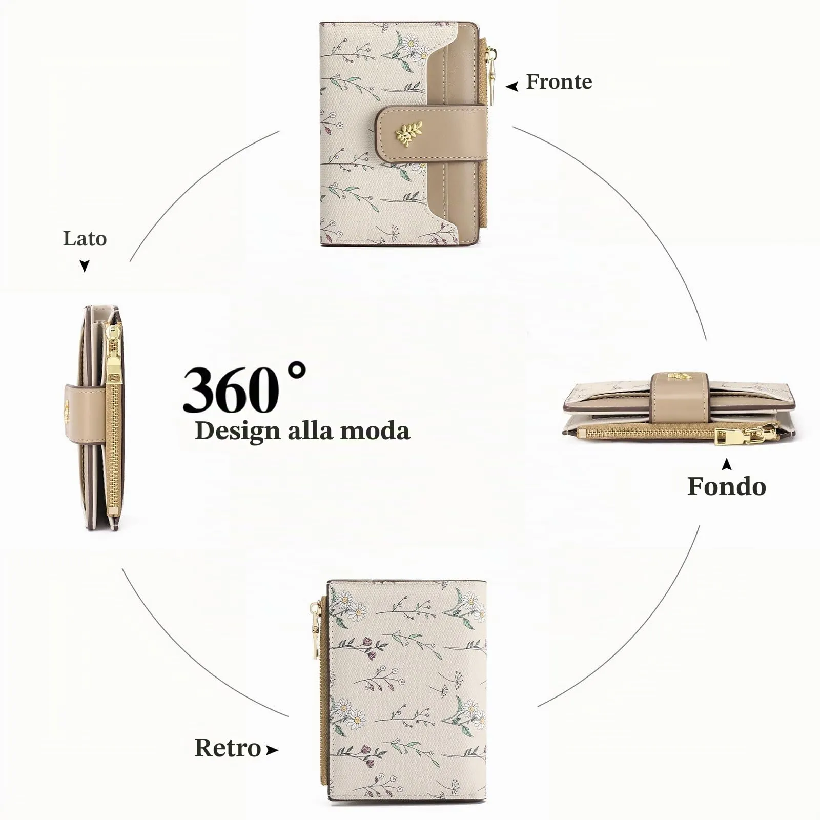 GAEKEAO Portafoglio Donna Piccolo RFID Blocking in Pelle Bifold con Tasca Cerniera e Finestra ID - immagine 5