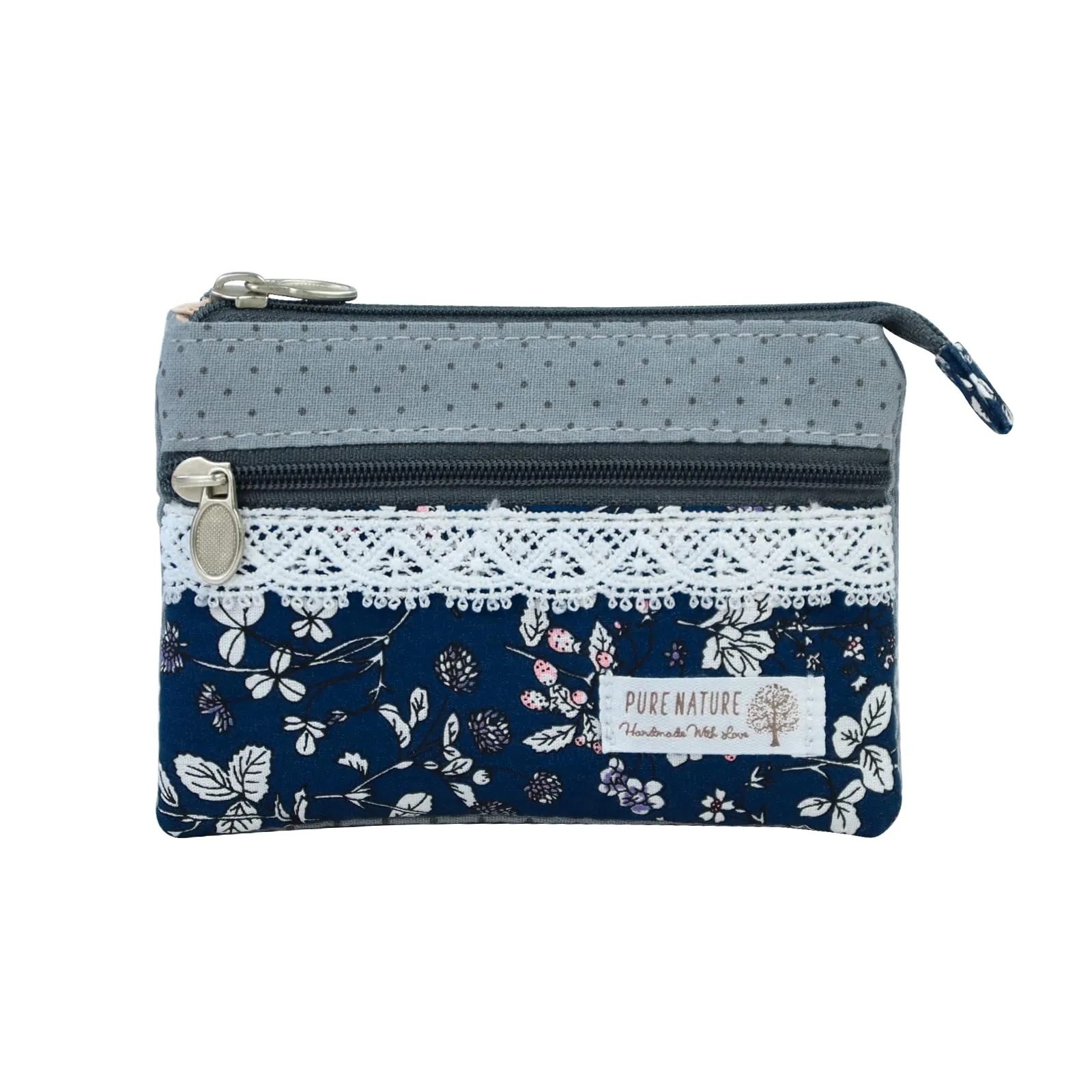 AfitLulu Portafoglio Donna Piccolo in Tela, Mini Portamonete con Chiusura Lampo e Ricamo Floreale (Fiore A) - immagine 1