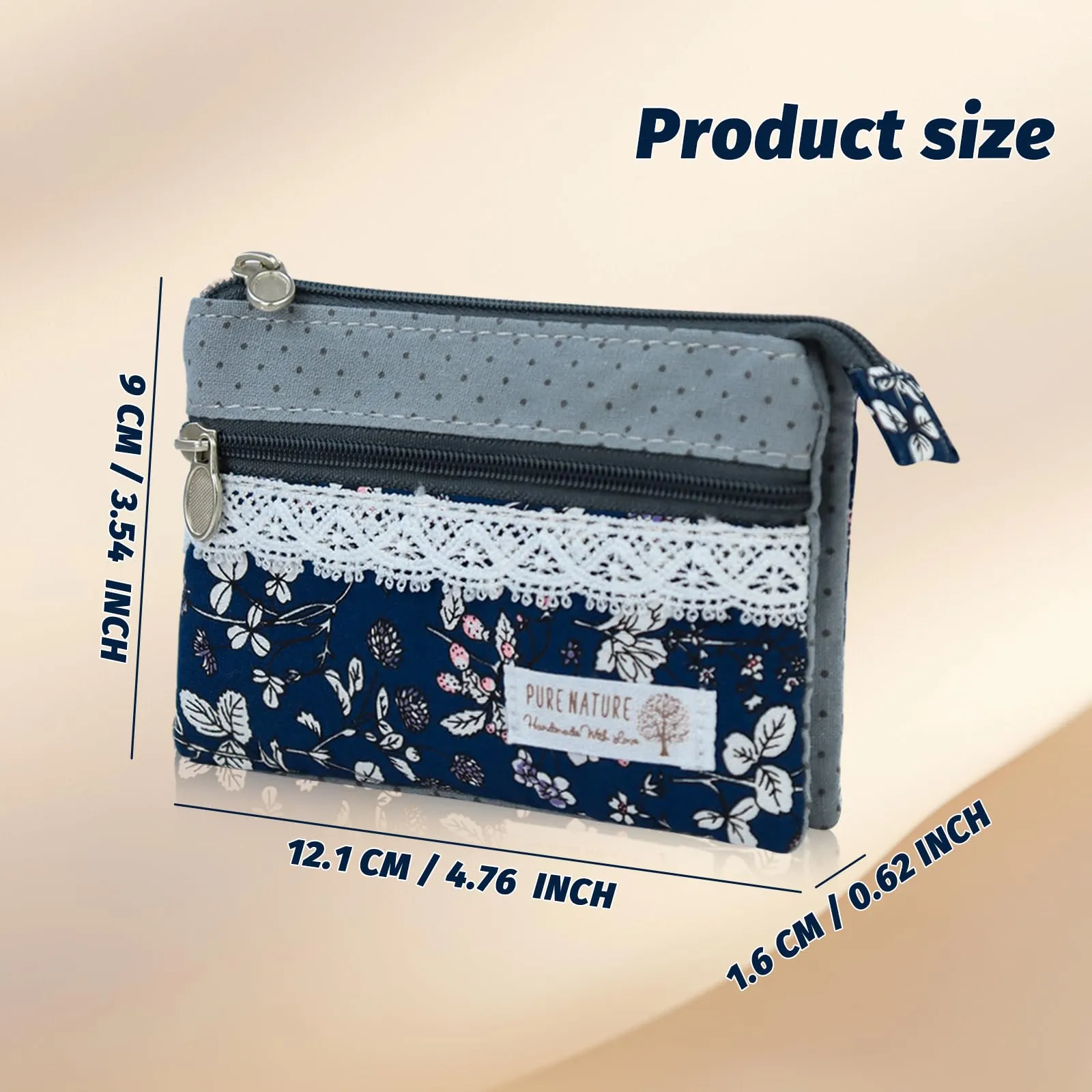 AfitLulu Portafoglio Donna Piccolo in Tela, Mini Portamonete con Chiusura Lampo e Ricamo Floreale (Fiore A) - immagine 2