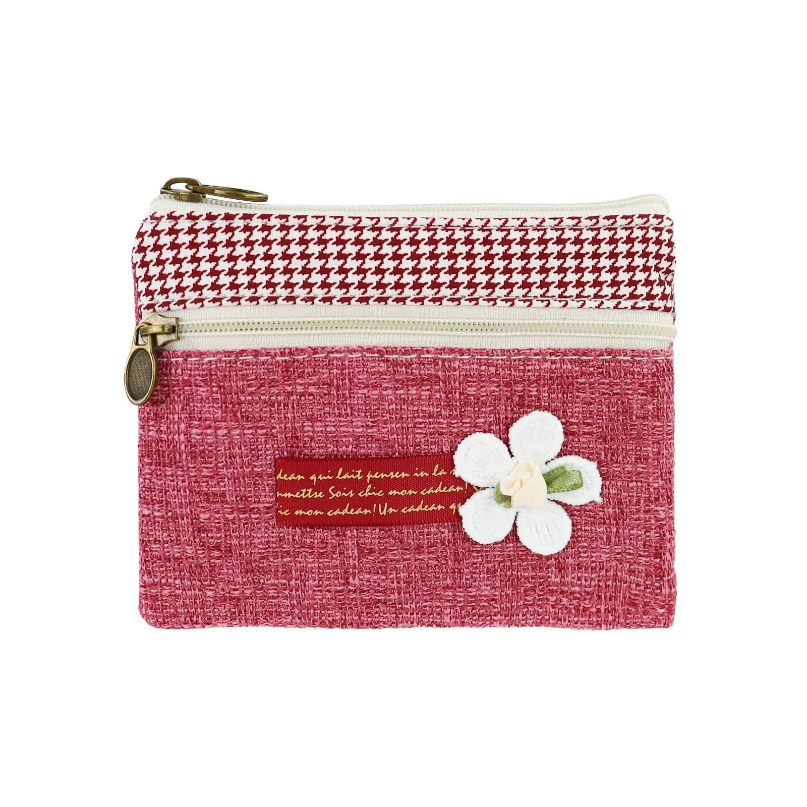 AfitLulu Piccolo Portafoglio Donna in Tela Ricamata, 2 Strati con Chiusura Lampo, Stile Bohémien (Fiore-Rosso) - immagine 1