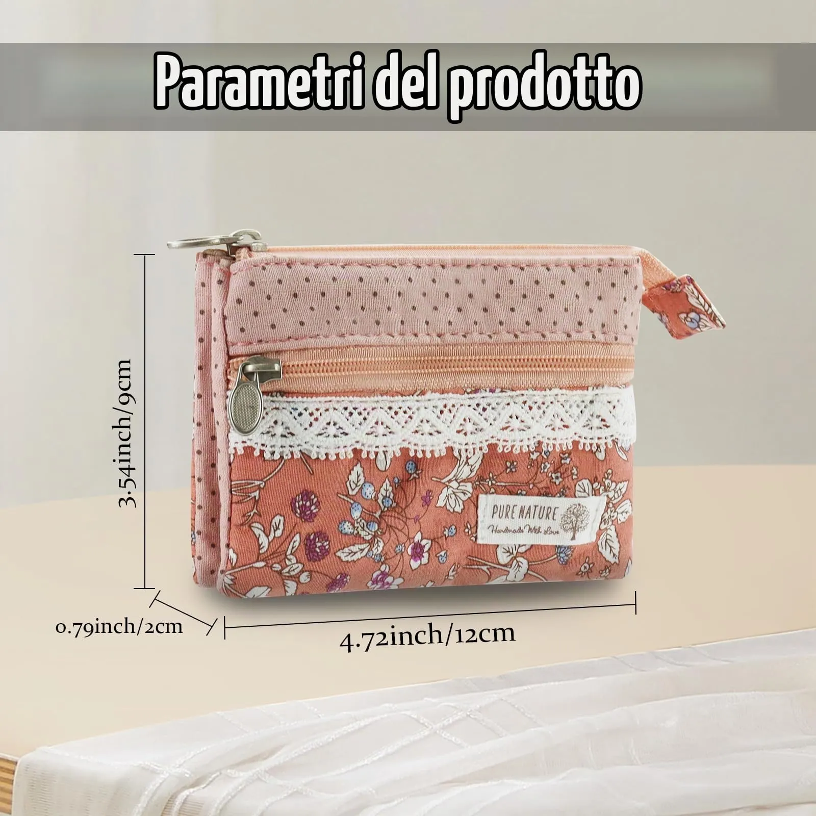AfitLulu Portafoglio Donna Piccolo Mini Fiore con Chiusura Lampo, Rosa - immagine 2