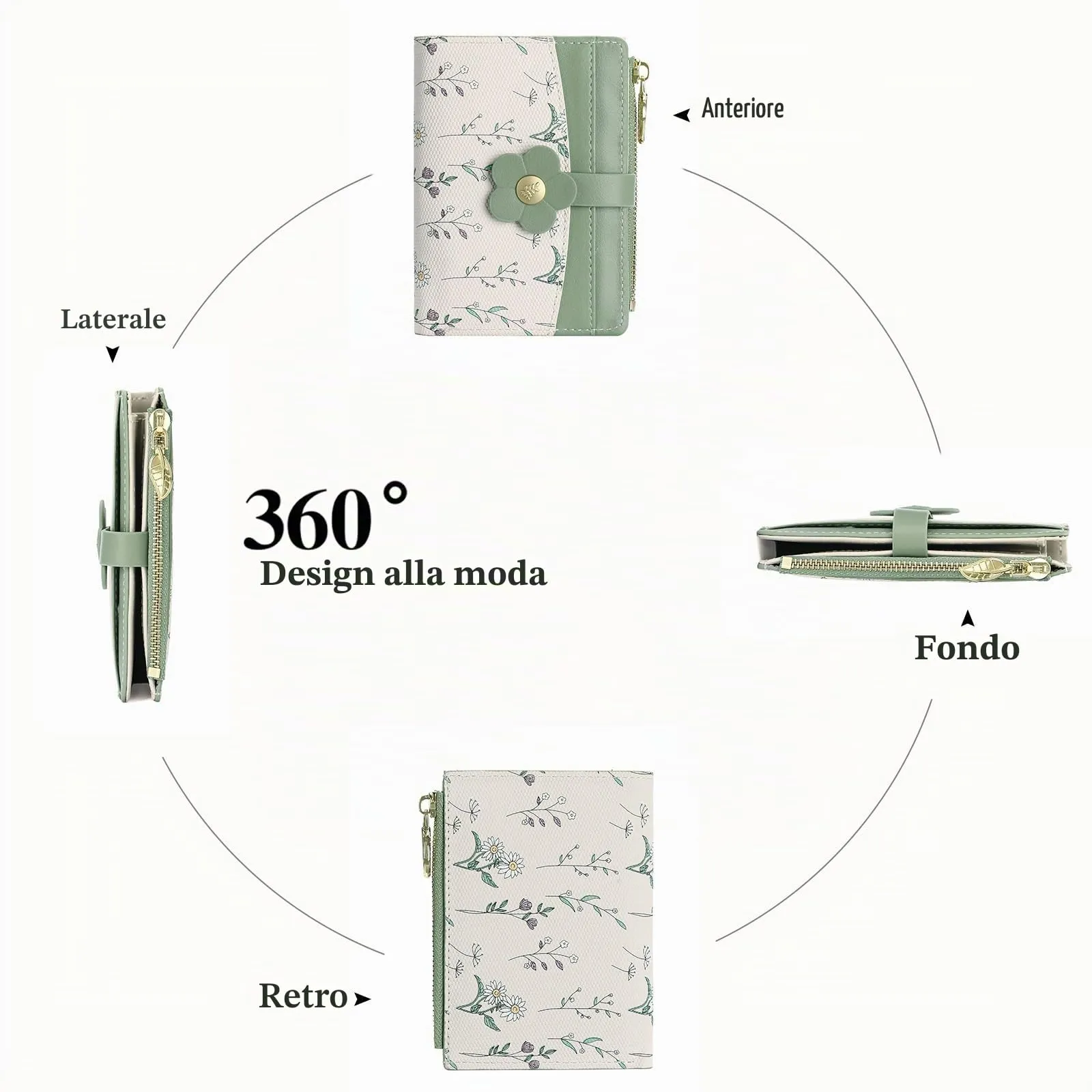 GAEKEAO Portafoglio Donna Piccolo in Pelle con Blocco RFID, Portacarte e Portamonete con Cerniera, Motivo Floreale - immagine 5