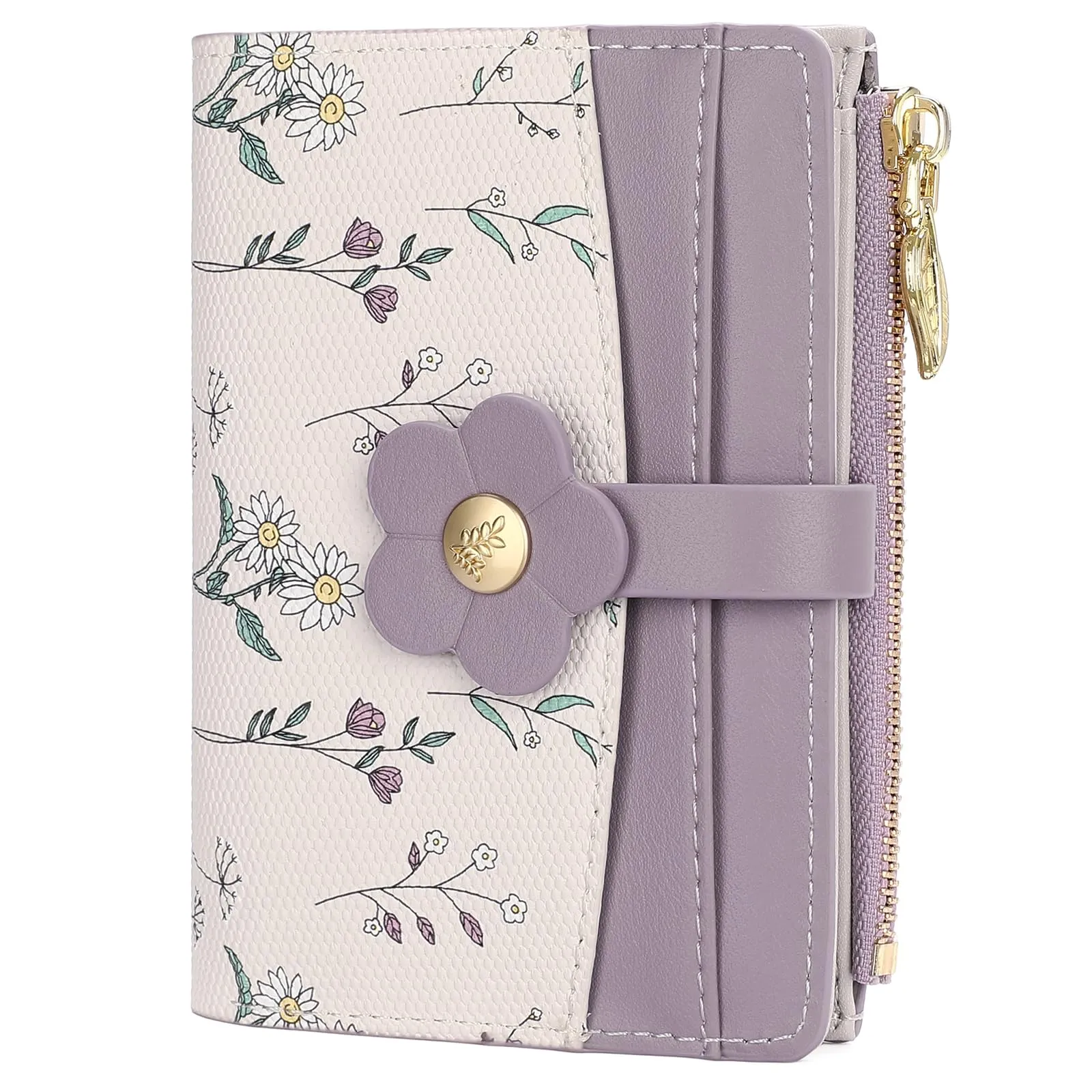 GAEKEAO Portafoglio Donna Piccolo in Pelle con Blocco RFID, Portacarte e Portamonete con Cerniera, Motivo Floreale, Viola - immagine 1