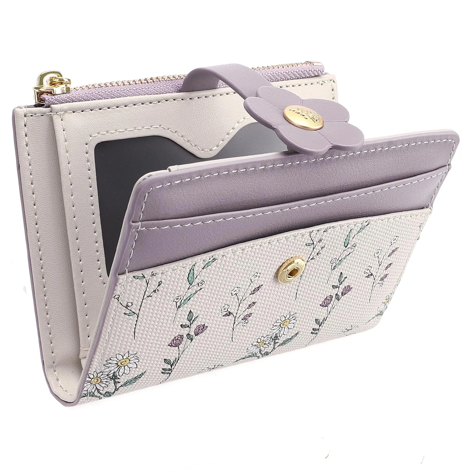 GAEKEAO Portafoglio Donna Piccolo in Pelle con Blocco RFID, Portacarte e Portamonete con Cerniera, Motivo Floreale, Viola - immagine 7