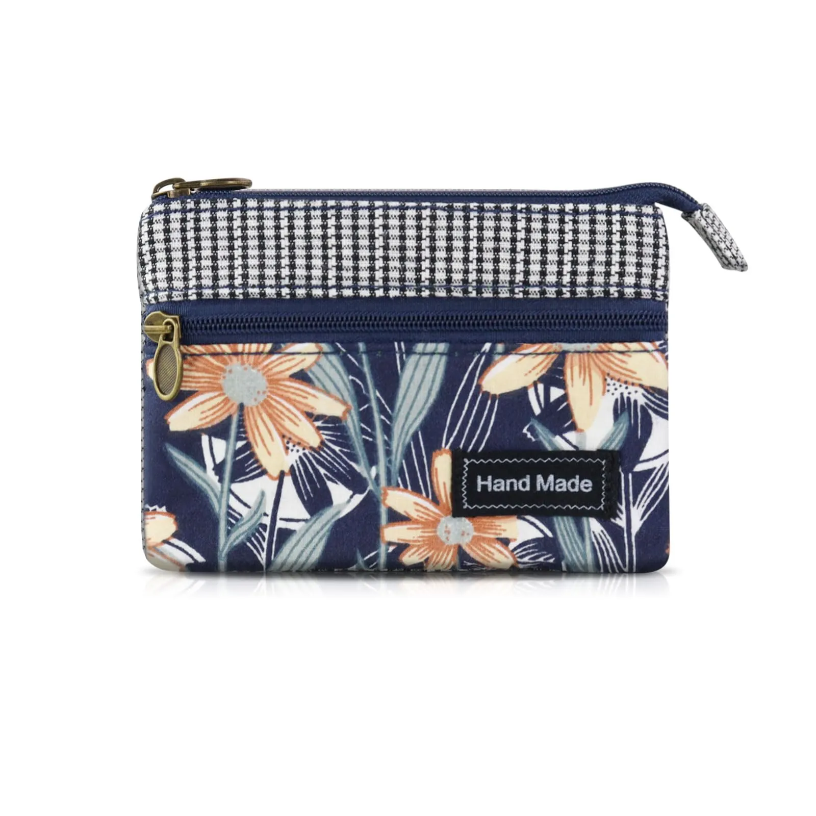 AfitLulu Portafoglio Donna Piccolo Mini Fiore in Tela con Chiusura Lampo, Foglia-Blu - immagine 1