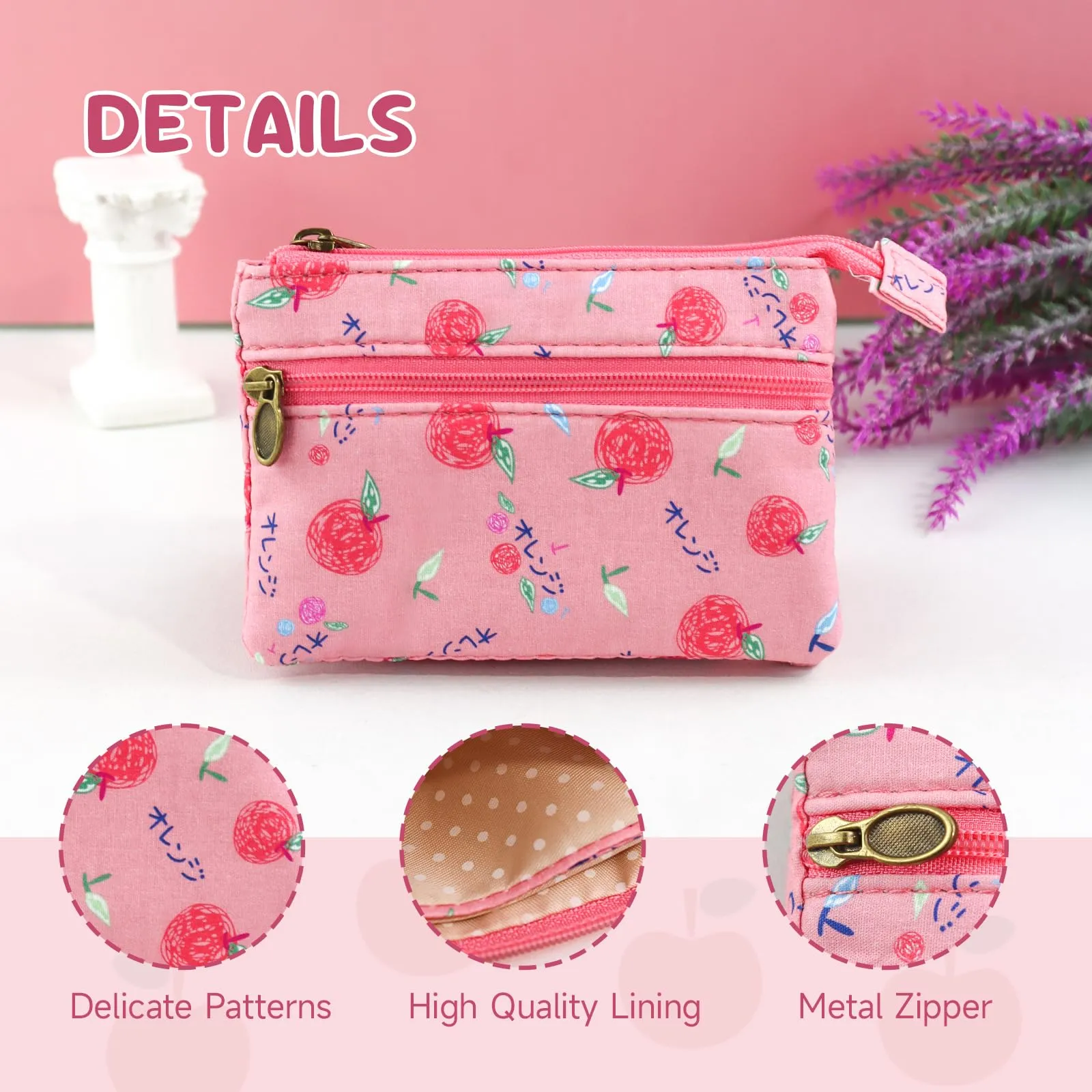 AfitLulu Portafoglio Donna Piccolo Mini Fiore con Chiusura Lampo, Rosa - immagine 3