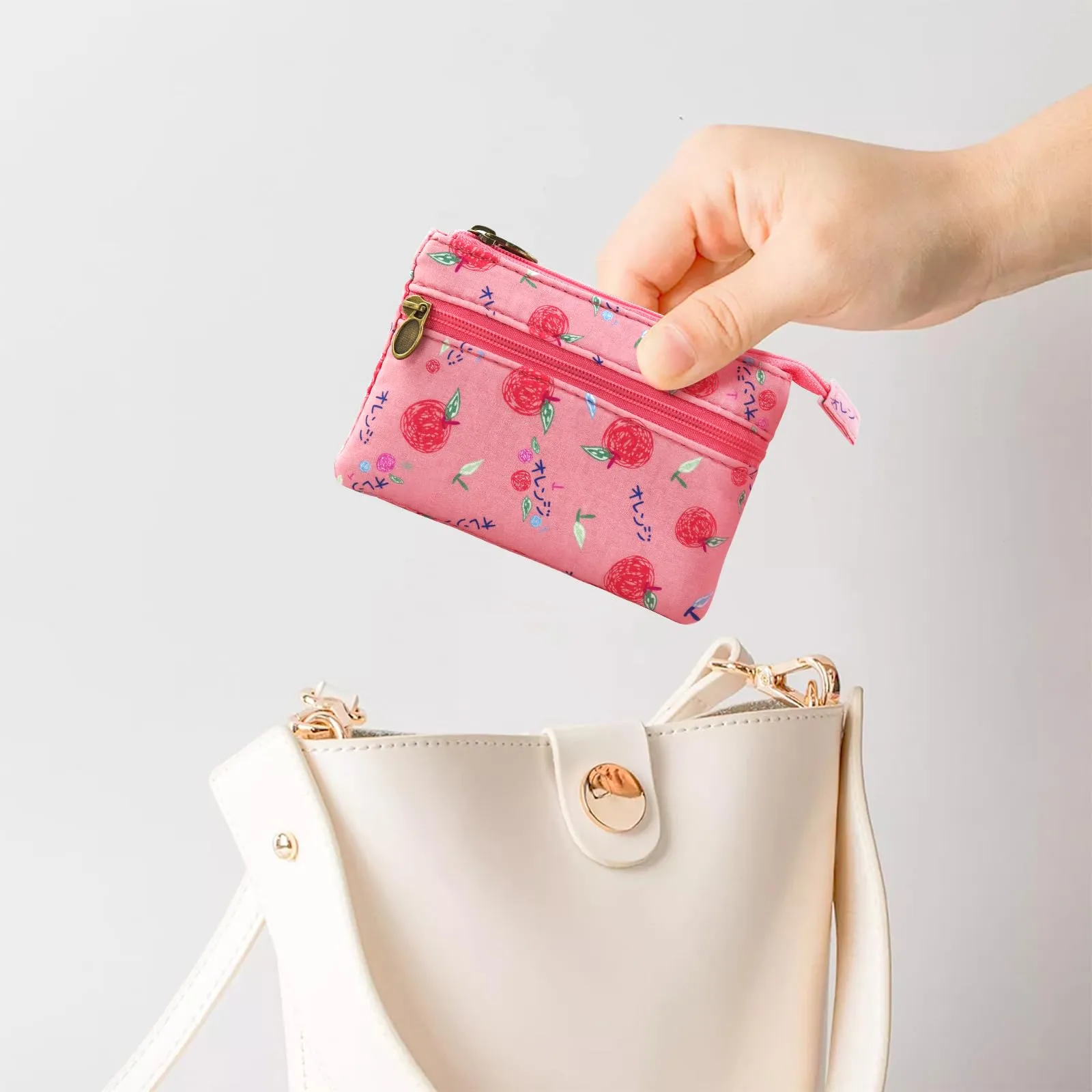 AfitLulu Portafoglio Donna Piccolo Mini Fiore con Chiusura Lampo, Rosa - immagine 5