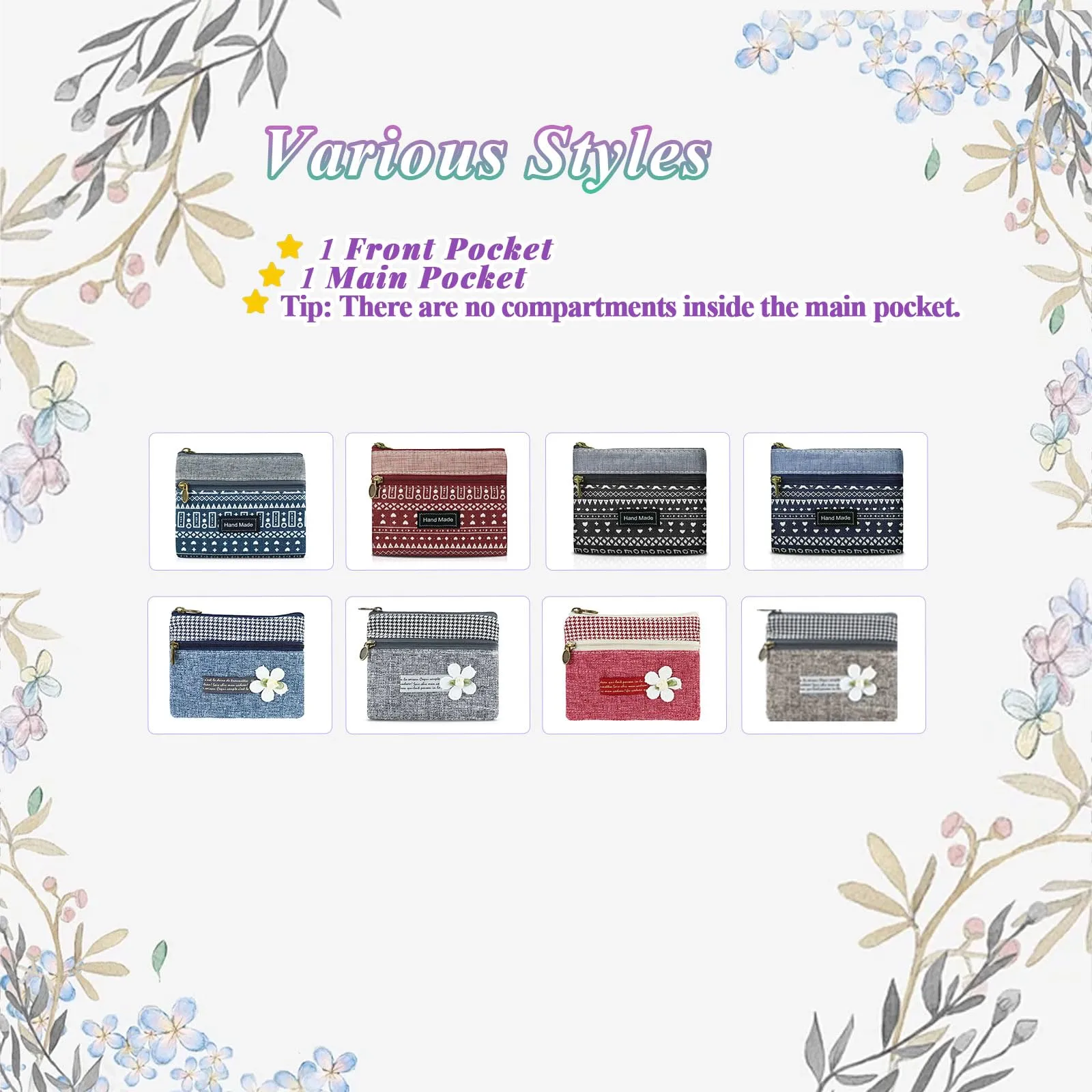 AfitLulu Portafoglio Donna Piccolo Mini Fiore, Portamonete a 2 Strati con Chiusura Lampo, Blu con Cordino - immagine 9