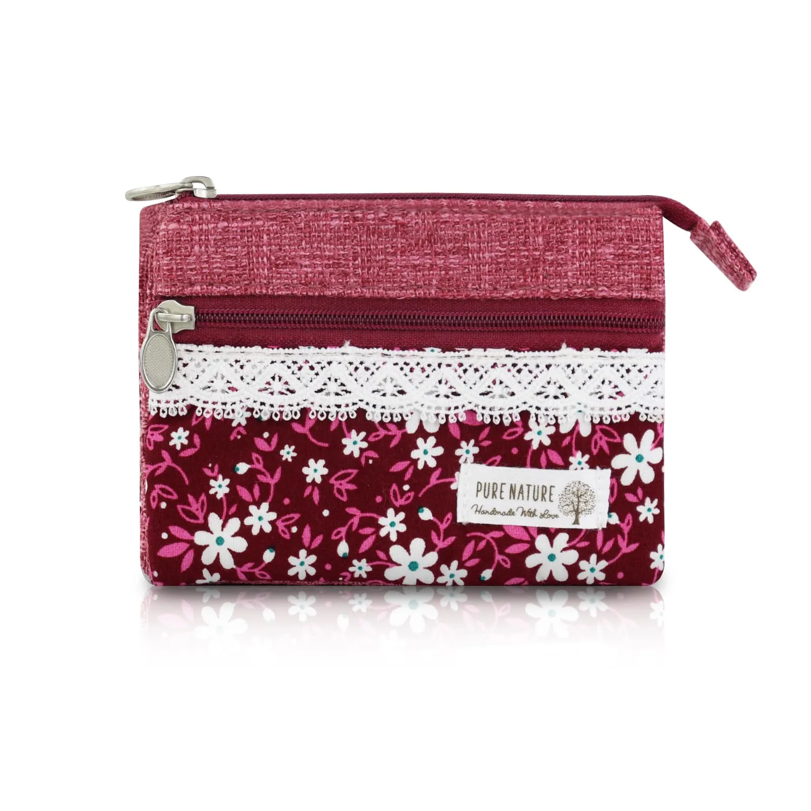 AfitLulu Portafoglio Donna Piccolo Mini Fiore con 5 Tasche, Chiusura a Zip e Bottoni a Pressione (Rosso-Fiore) - immagine 1