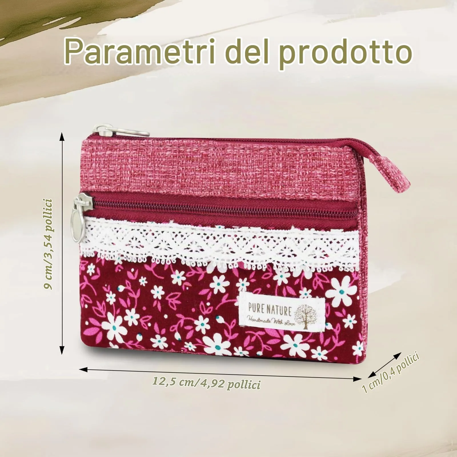 AfitLulu Portafoglio Donna Piccolo Mini Fiore con 5 Tasche, Chiusura a Zip e Bottoni a Pressione (Rosso-Fiore) - immagine 2