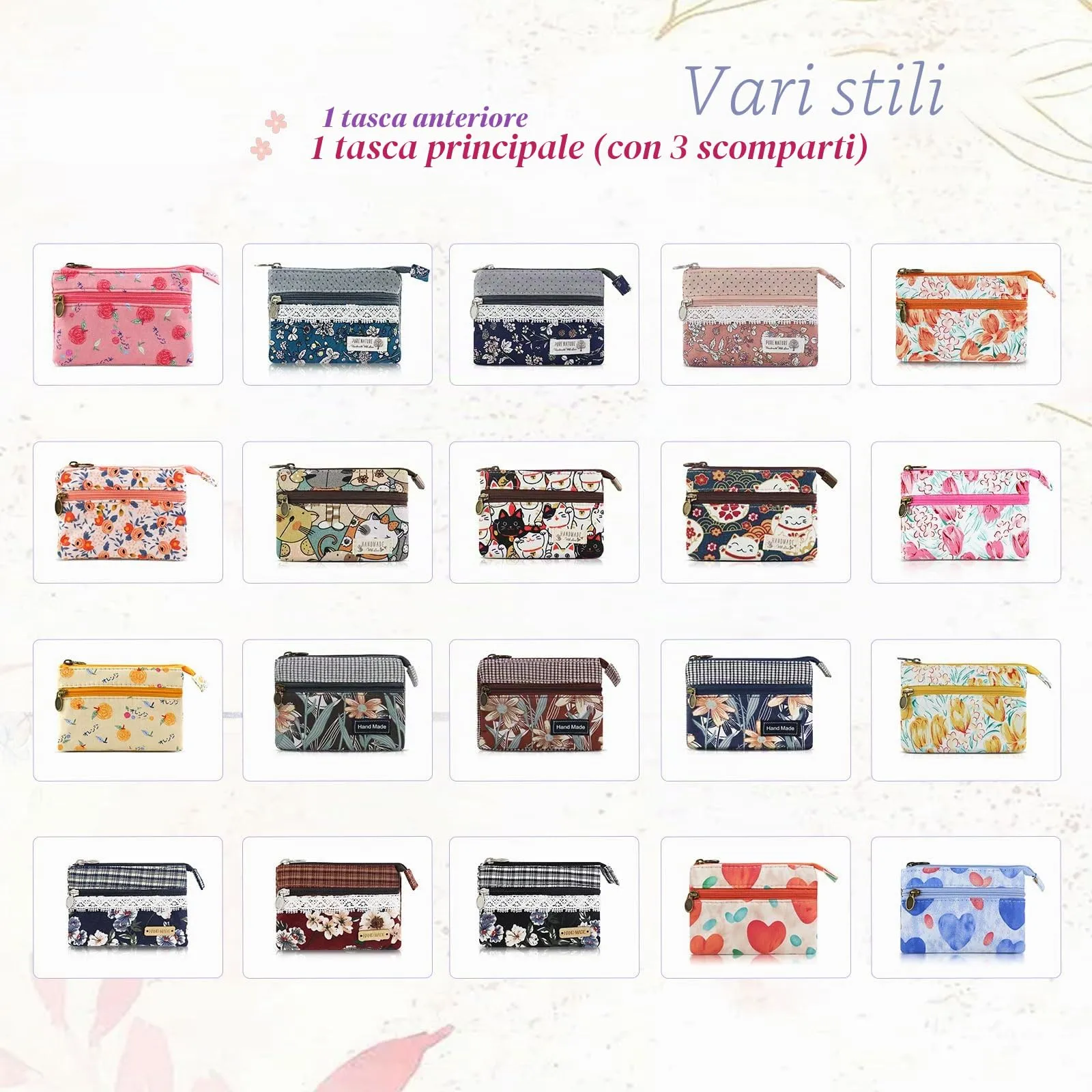 AfitLulu Portafoglio Donna Piccolo Mini Fiore con 5 Tasche, Chiusura a Zip e Bottoni a Pressione (Rosso-Fiore) - immagine 8