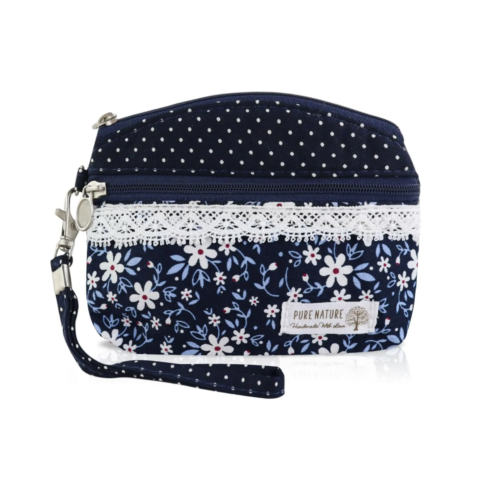 AfitLulu Portafoglio Donna Piccolo Mini Fiore con Cordino da Polso, 2 Strati con Chiusura Lampo (Blu-B) - immagine 1