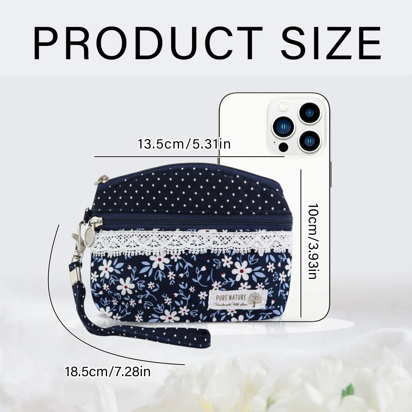 AfitLulu Portafoglio Donna Piccolo Mini Fiore con Cordino da Polso, 2 Strati con Chiusura Lampo (Blu-B) - immagine 2