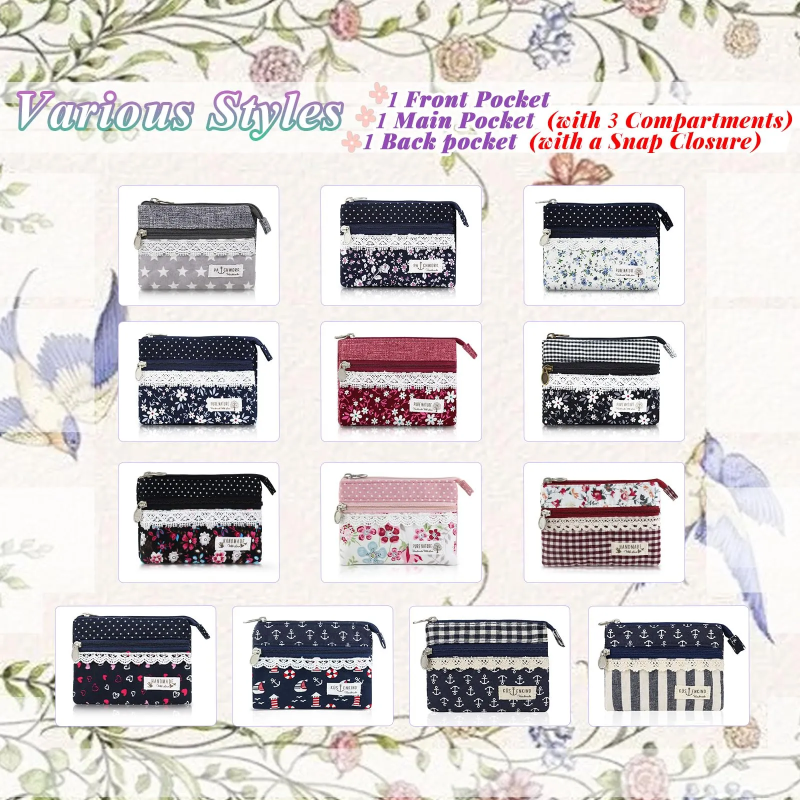 AfitLulu Portafoglio Donna Piccolo Mini Fiore con Cordino da Polso, 2 Strati con Chiusura Lampo (Blu-B) - immagine 7