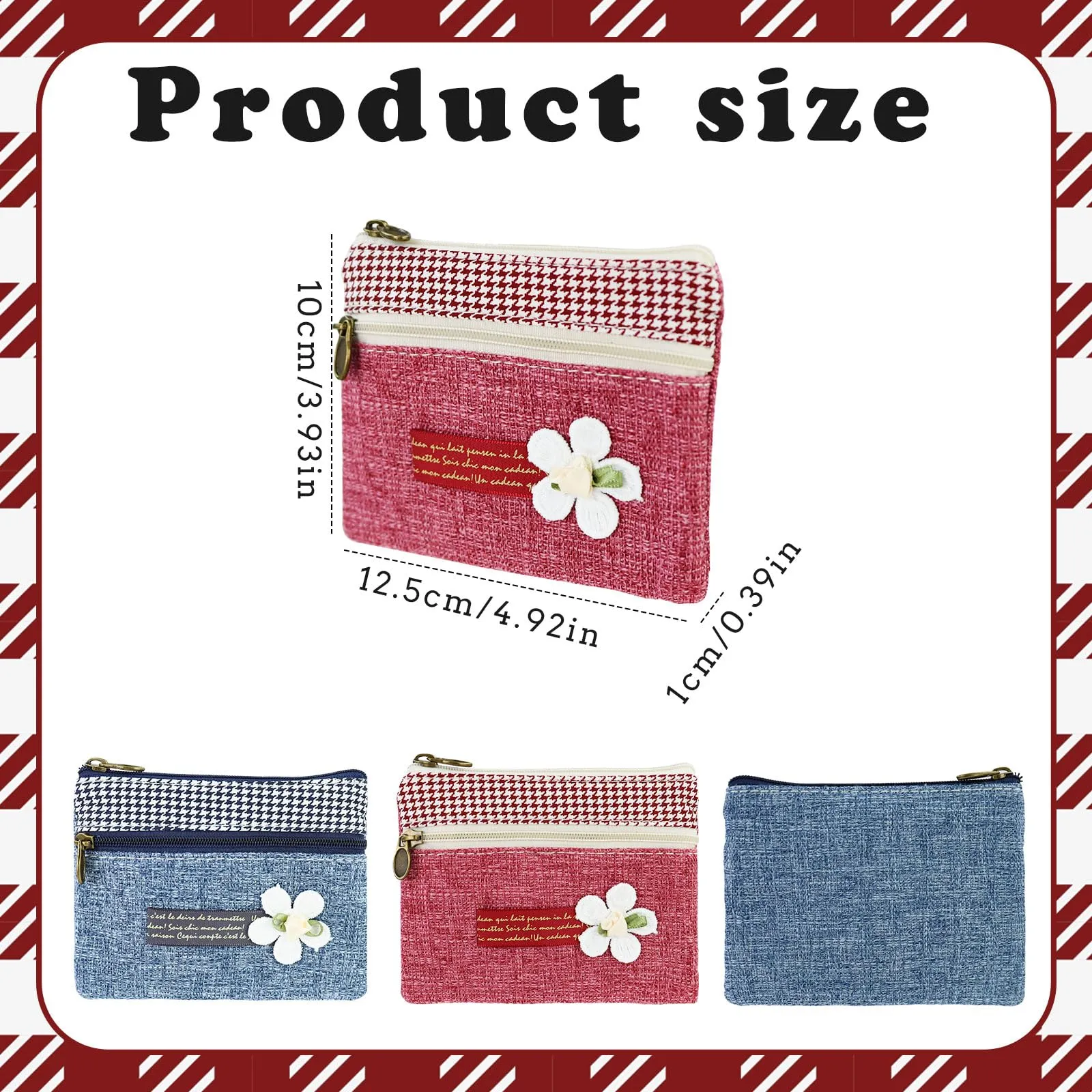 AfitLulu Piccolo Portafoglio Donna in Tela, Mini Portamonete Stile Bohémien con Chiusura Lampo (Fiore-Blu) - immagine 2