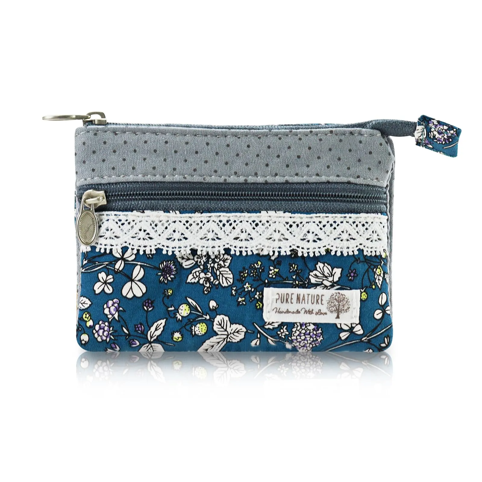 AfitLulu Portafoglio Donna Piccolo Mini Fiore, Portamonete in Tela con 4 Tasche e Chiusura Lampo (Fiore B) - immagine 1