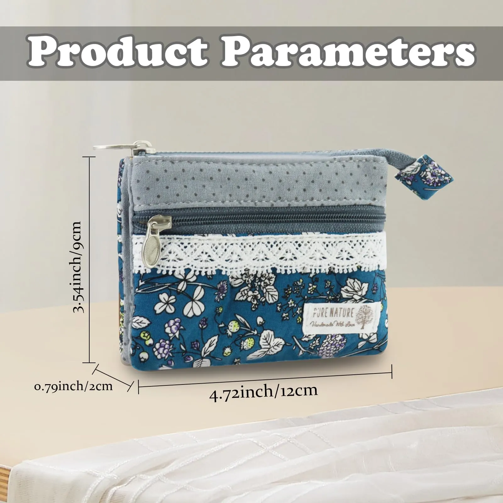 AfitLulu Portafoglio Donna Piccolo Mini Fiore, Portamonete in Tela con 4 Tasche e Chiusura Lampo (Fiore B) - immagine 2