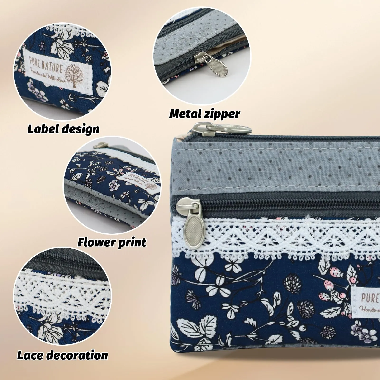 AfitLulu Portafoglio Donna Piccolo Mini Fiore, Portamonete in Tela con 4 Tasche e Chiusura Lampo (Fiore B) - immagine 3