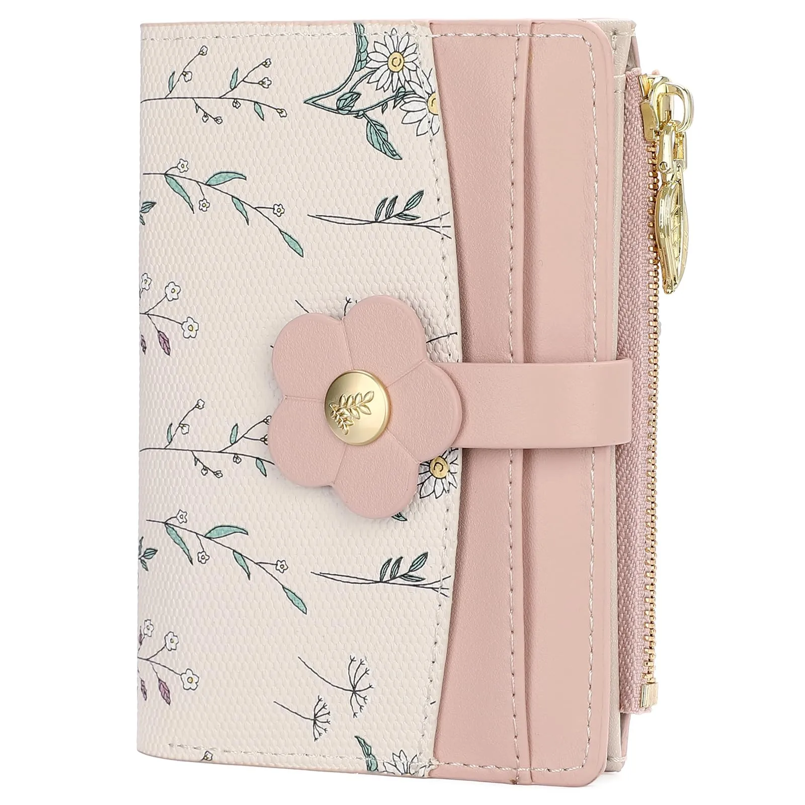 GAEKEAO Portafoglio Donna Piccolo in Pelle con Blocco RFID, Portacarte e Portamonete con Cerniera, Motivo Floreale - immagine 1