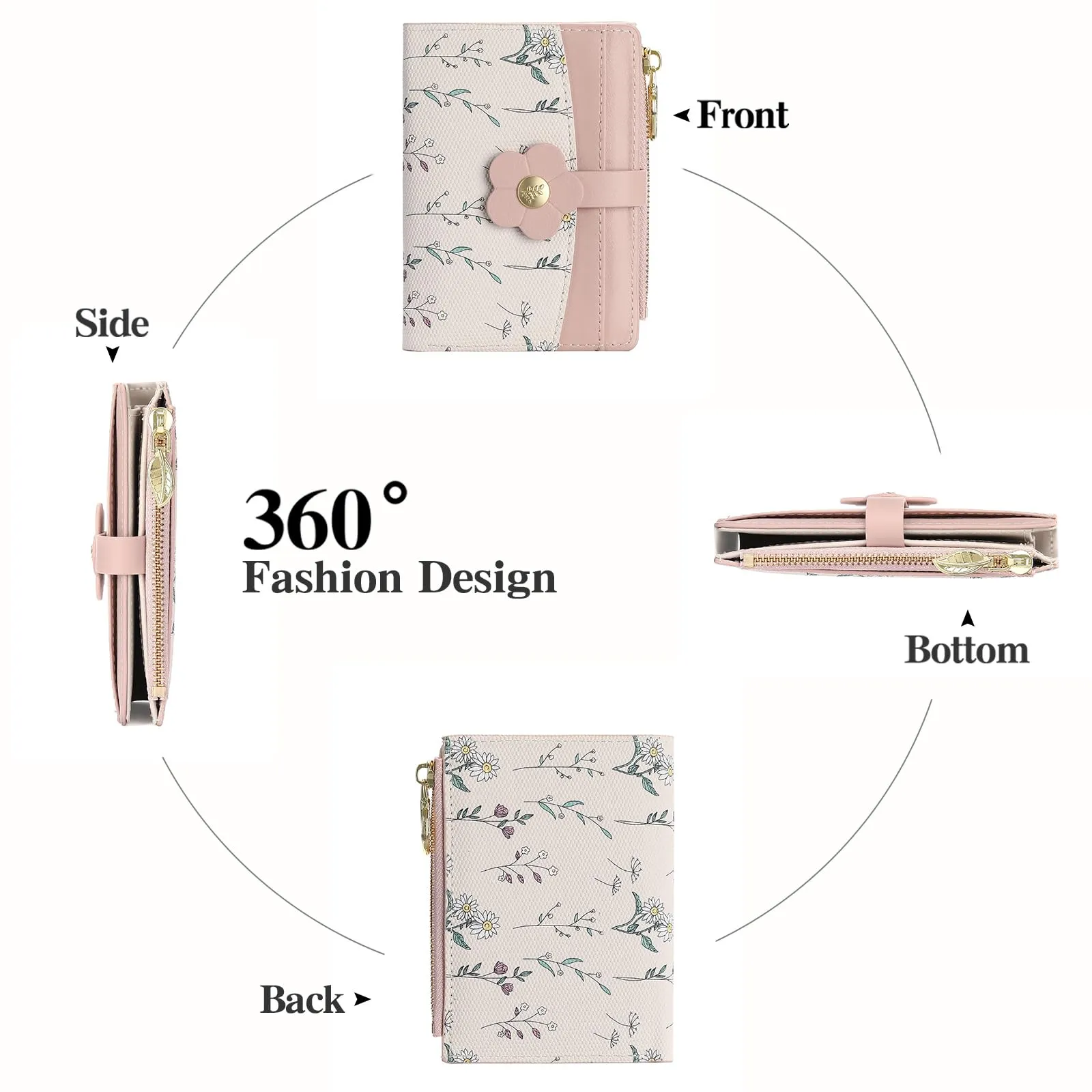GAEKEAO Portafoglio Donna Piccolo in Pelle con Blocco RFID, Portacarte e Portamonete con Cerniera, Motivo Floreale - immagine 5