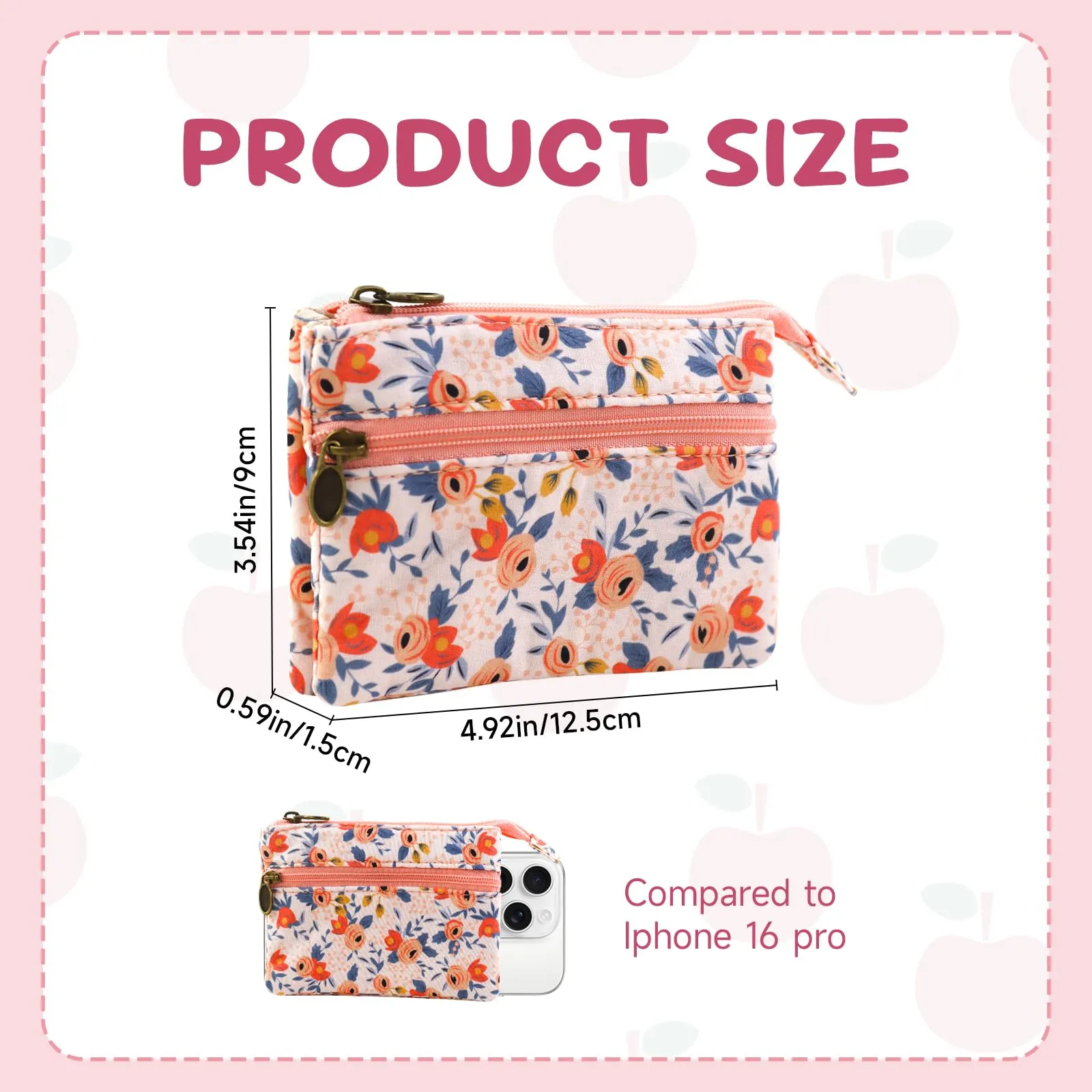 AfitLulu Portafoglio Donna Piccolo Mini Fiore con Chiusura Lampo, Rosa-1 - immagine 2