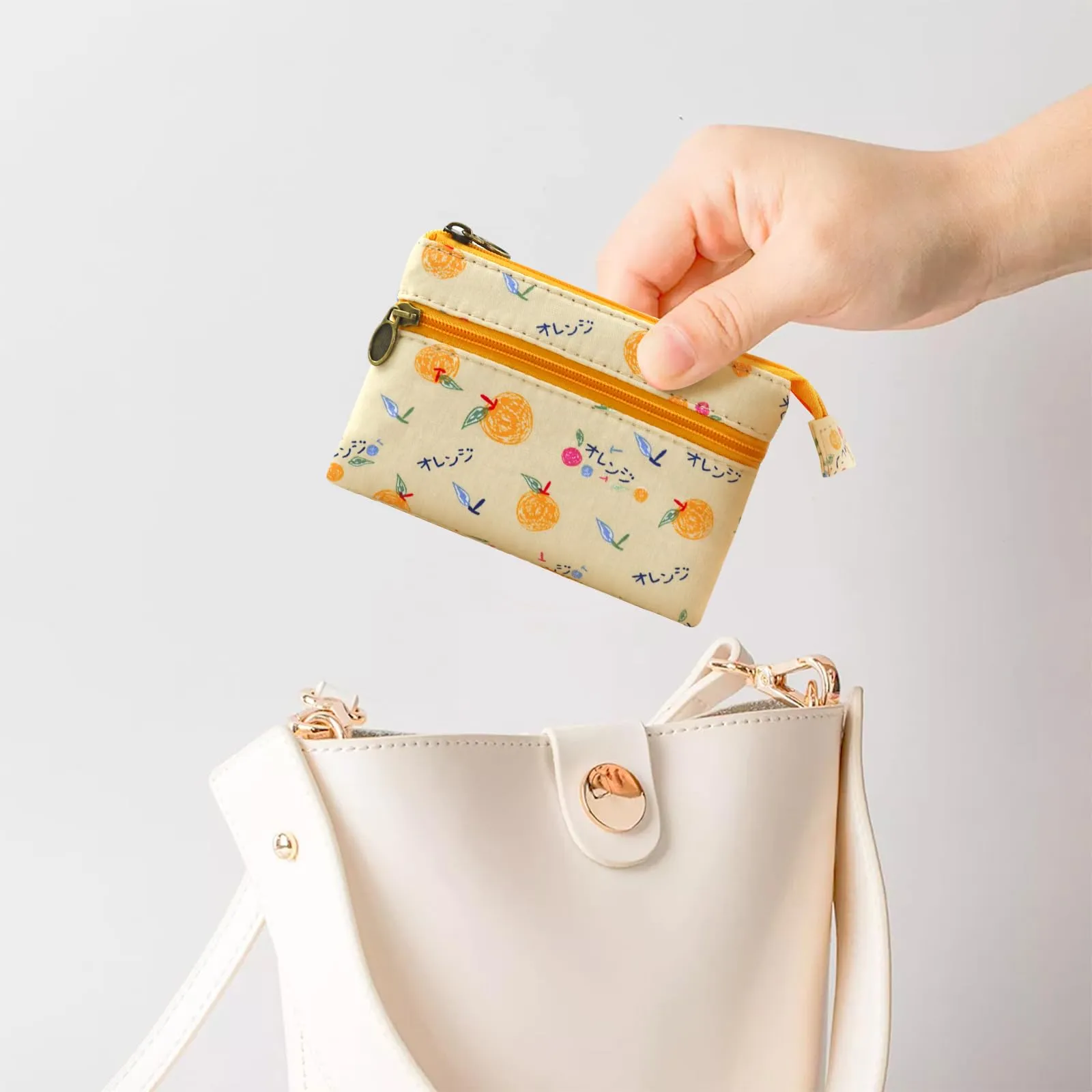 AfitLulu Portafoglio Donna Piccolo Mini Fiore in Tela con Chiusura Lampo, Giallo - immagine 5