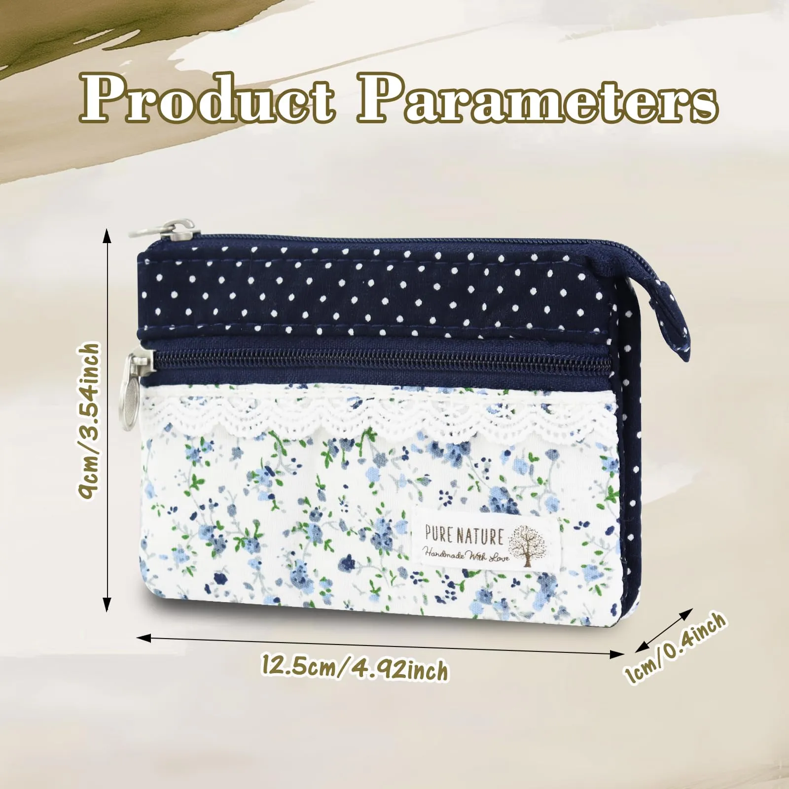 AfitLulu Portafoglio Donna Piccolo Floreale in Tela, Mini Portamonete con 5 Tasche, Chiusura a Zip e Bottoni a Pressione, Bianco - immagine 2