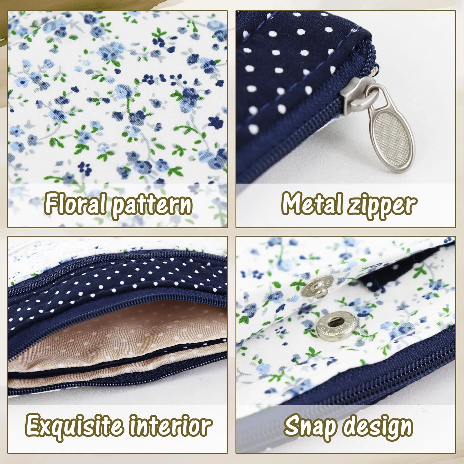 AfitLulu Portafoglio Donna Piccolo Floreale in Tela, Mini Portamonete con 5 Tasche, Chiusura a Zip e Bottoni a Pressione, Bianco - immagine 3
