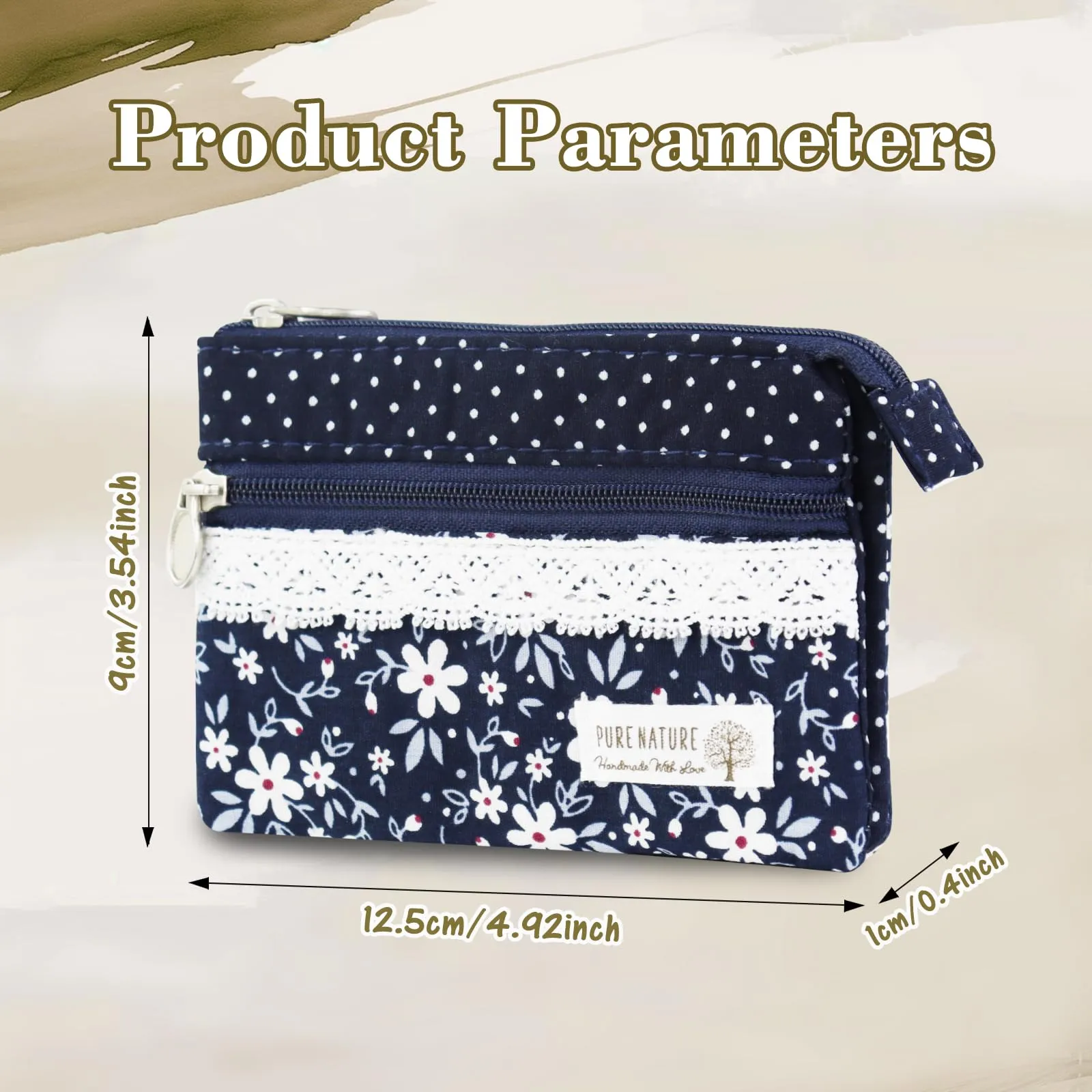 AfitLulu Portafoglio Donna Piccolo in Tela, Mini Portamonete con Fiore Ricamato, 5 Tasche con Zip e Bottoni a Pressione, Blu-Fiore - immagine 2