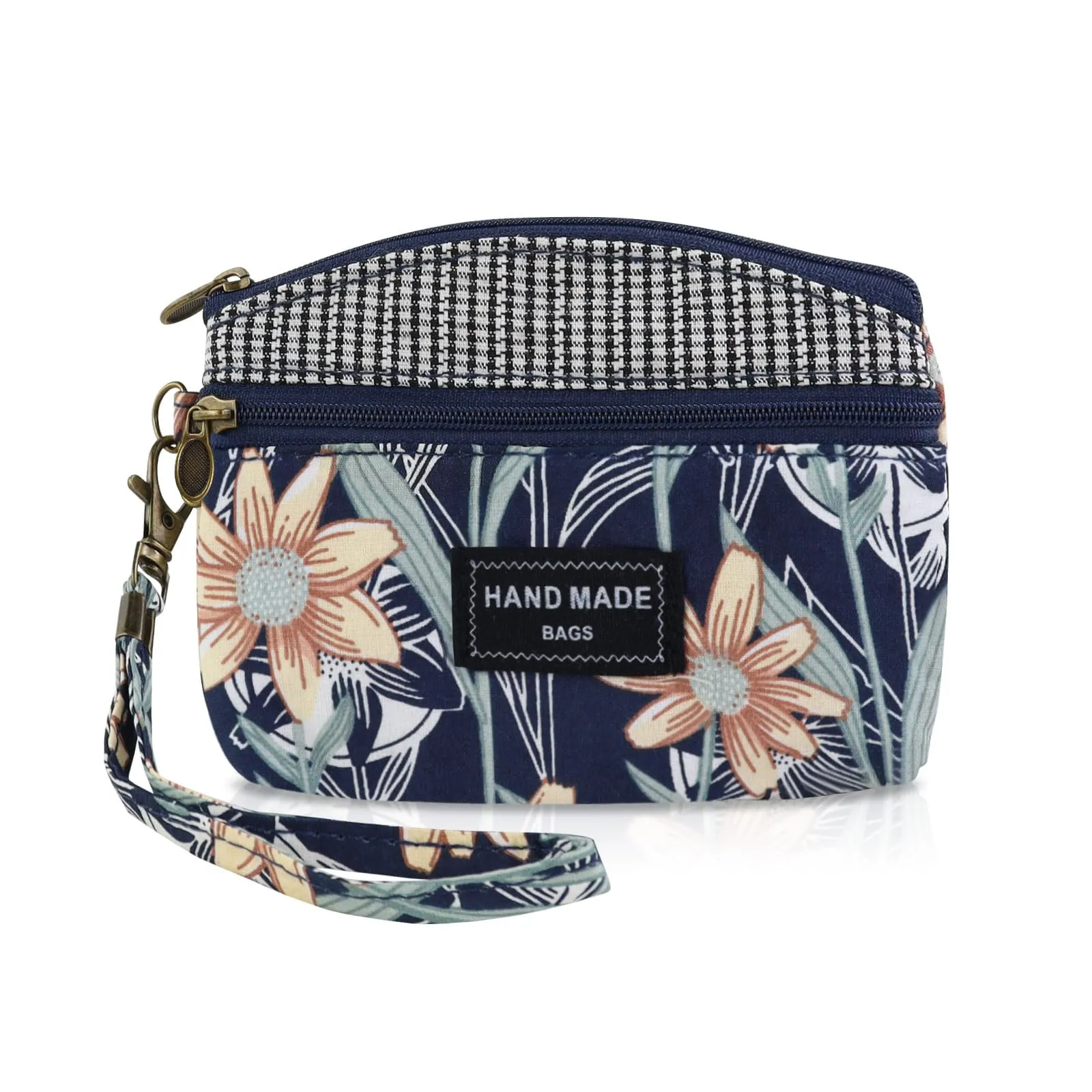 AfitLulu Portafoglio Donna Piccolo in Tela, Mini Portamonete Floreale con Chiusura Lampo e Cordino da Polso, Blu Reale - immagine 1