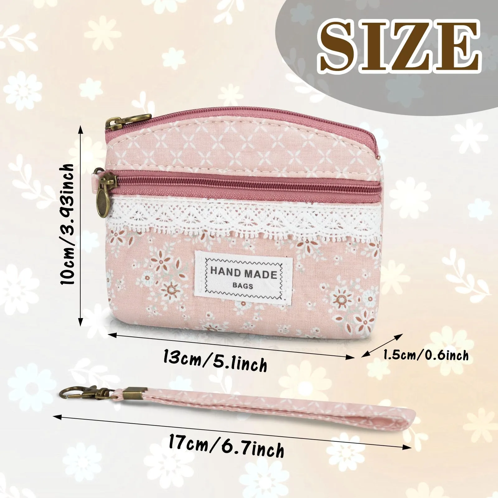 AfitLulu Piccolo Portafoglio da Donna in Tela, 2 Strati con Cerniera, Stile Bohémien, Rosa Polveroso, 13x10x1cm - immagine 2