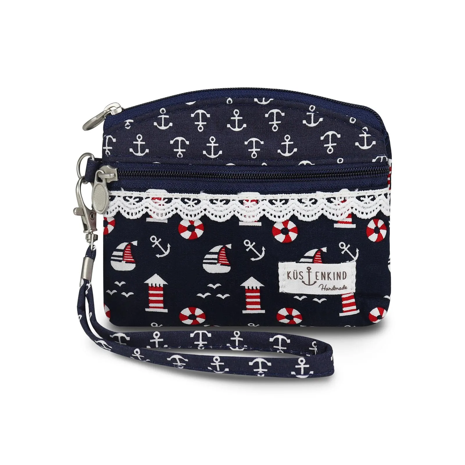 AfitLulu Piccolo Portafoglio da Donna in Tela, Stile Bohémien, 2 Strati con Cerniera, Blu-Rosso, 13x10x1cm - immagine 1
