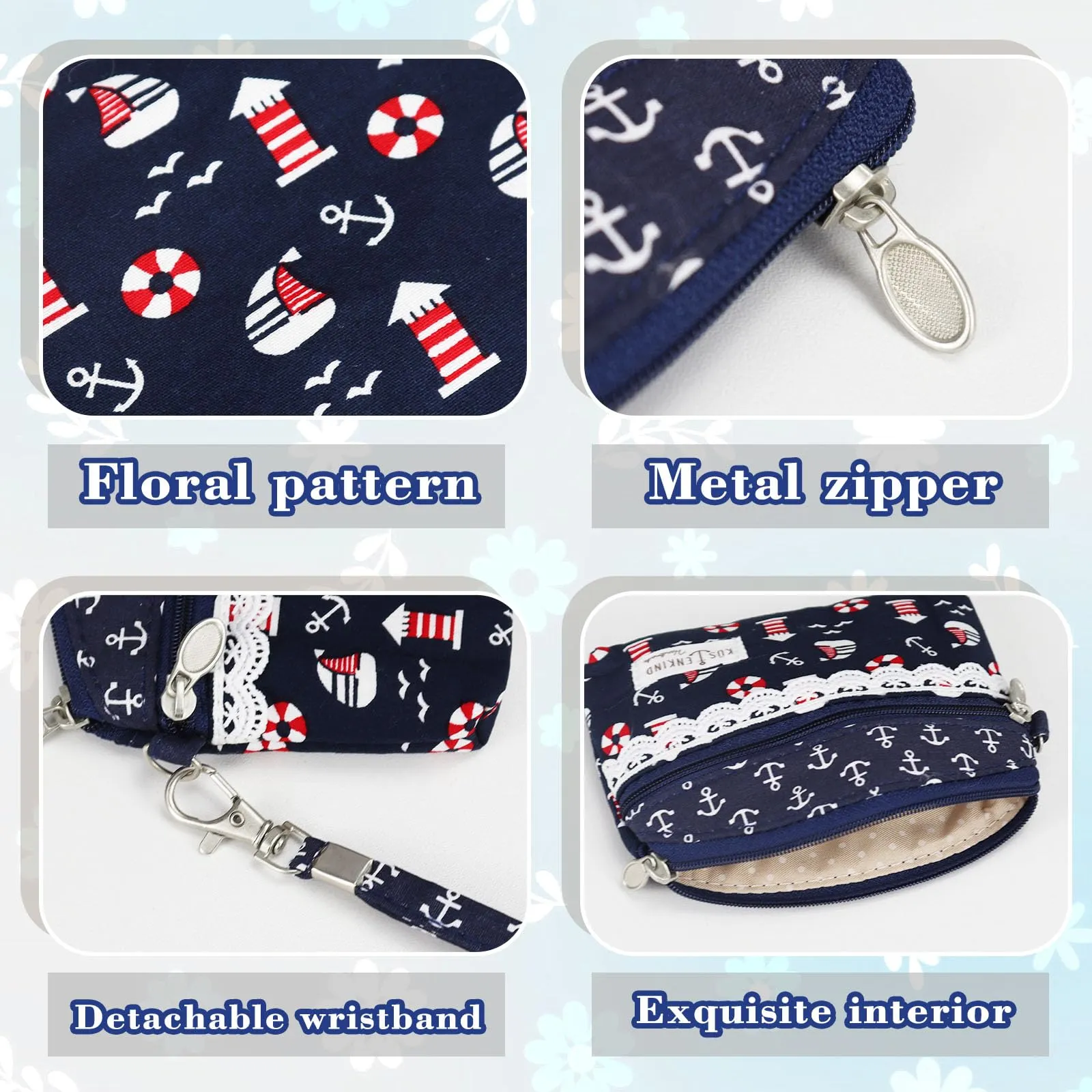 AfitLulu Piccolo Portafoglio da Donna in Tela, Stile Bohémien, 2 Strati con Cerniera, Blu-Rosso, 13x10x1cm - immagine 4