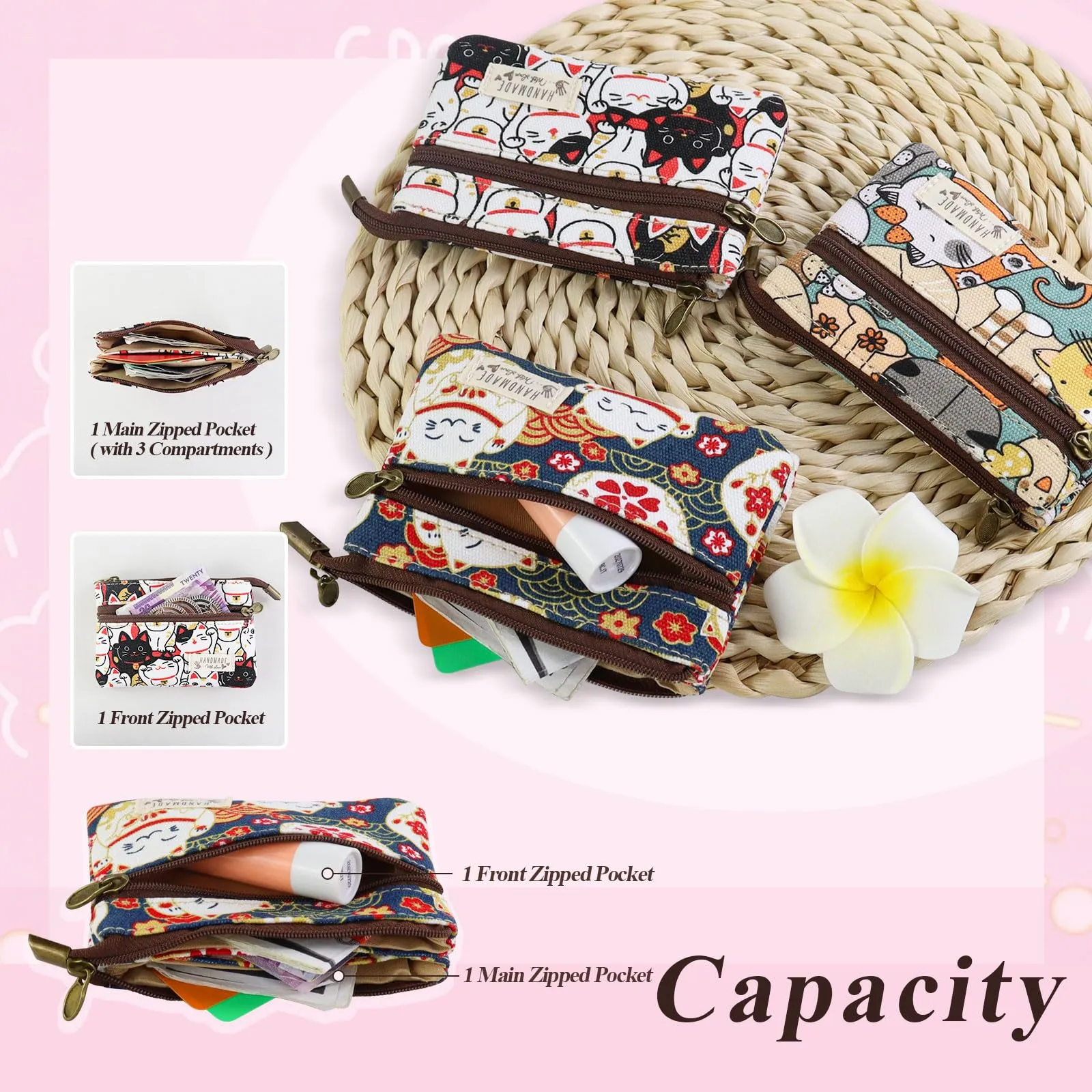 AfitLulu Piccolo Portafoglio in Tela per Donna, Stile Bohémien, 13x10x1cm - immagine 3