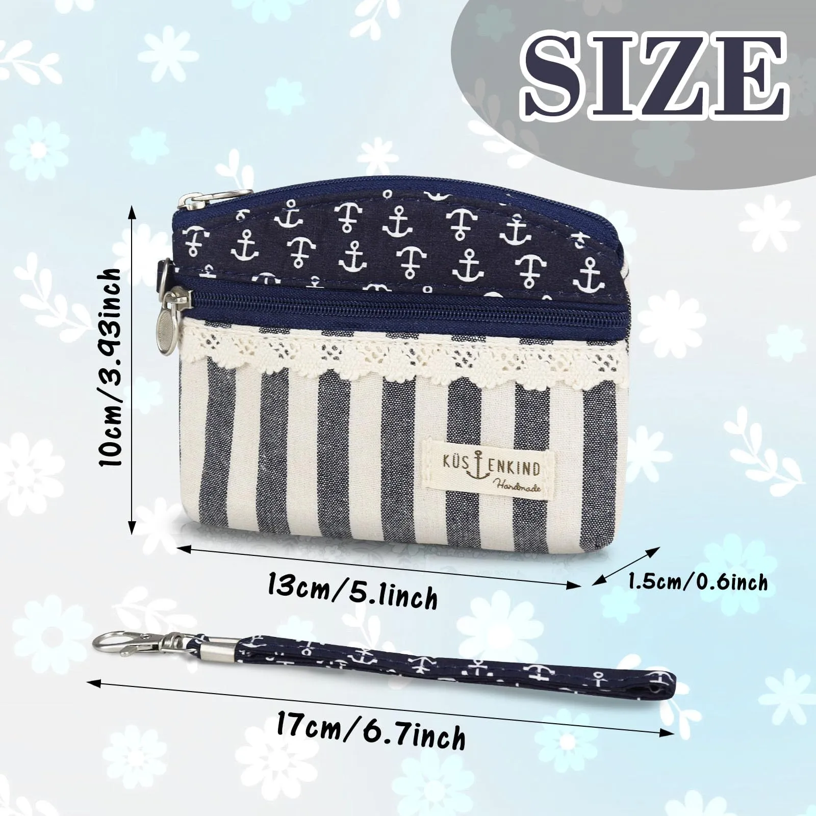 AfitLulu Portafoglio da donna in tela, 2 strati con cerniera, stile bohémien, beige e blu, 13*10*1cm - immagine 2