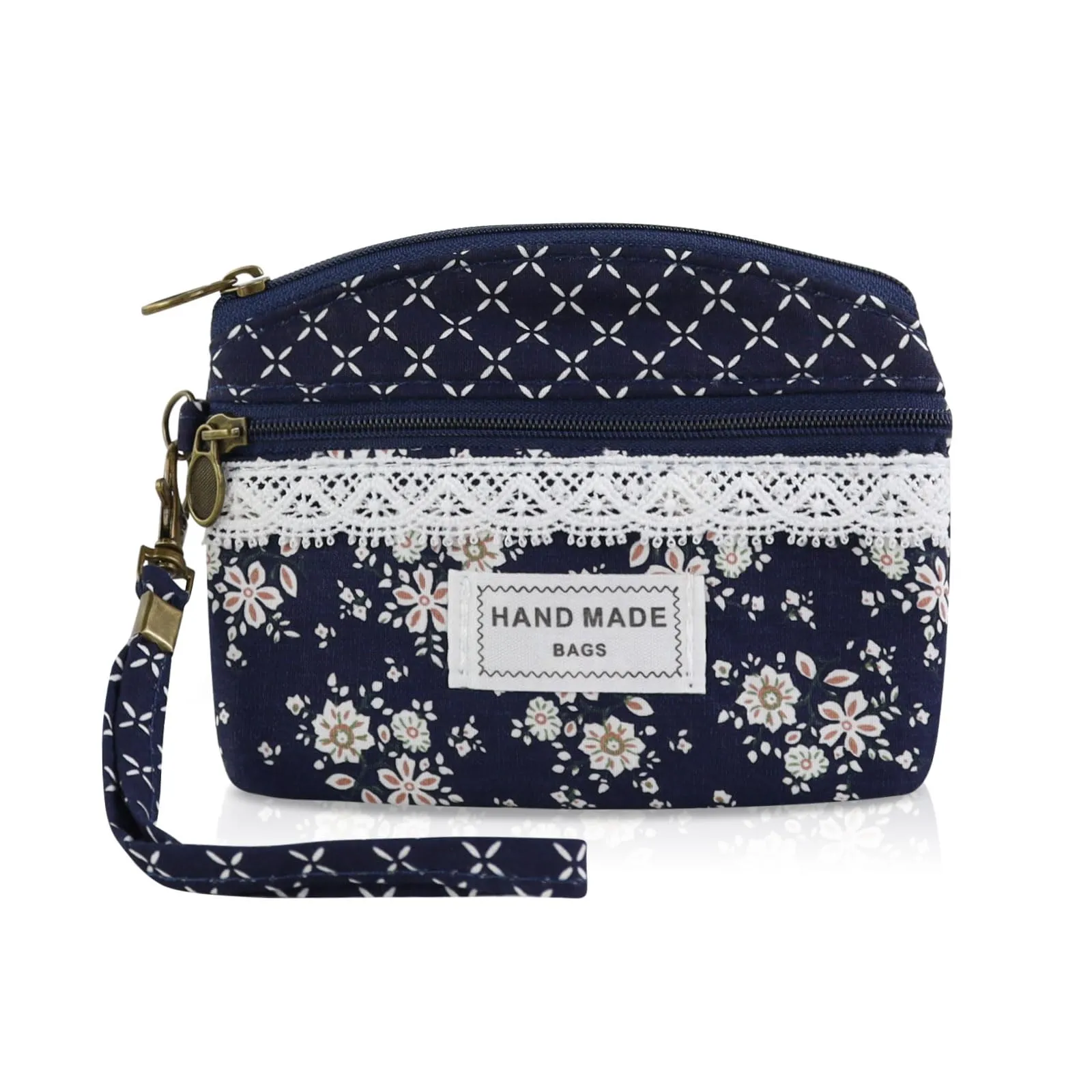 AfitLulu Portafoglio Donna Piccolo Mini Fiore con Chiusura Lampo e Cordino da Polso, Blu-A - immagine 1